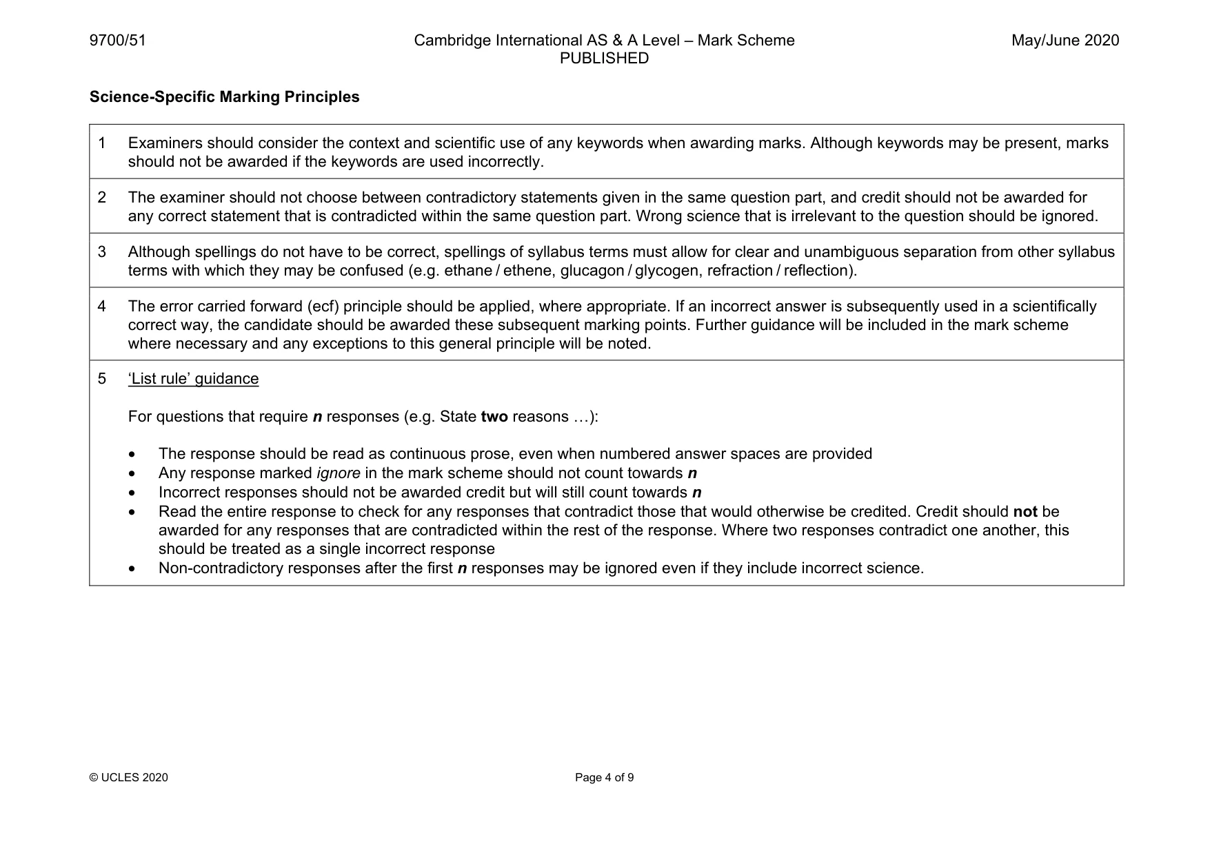 Mark scheme, page 4 of 9
