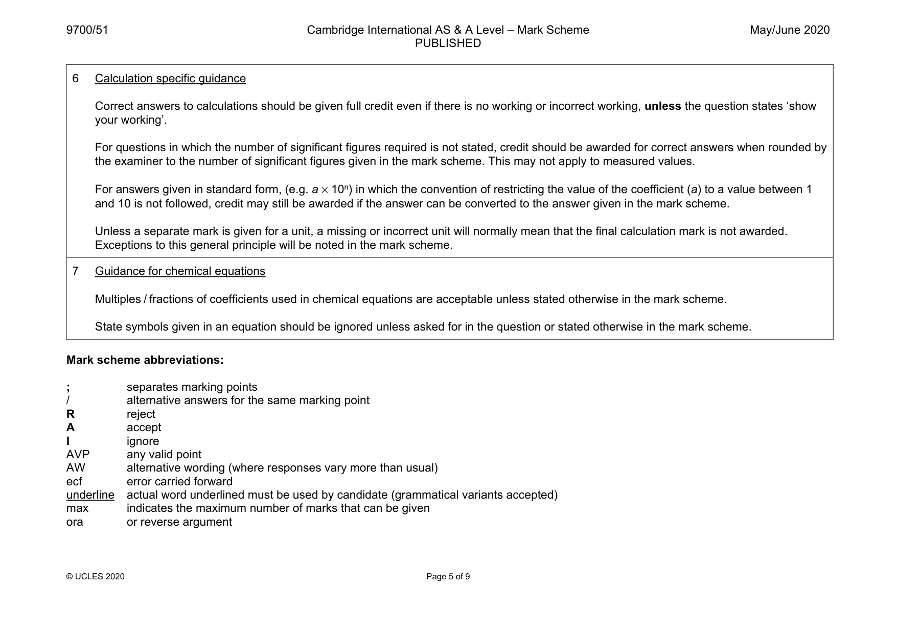 Mark scheme, page 5 of 9