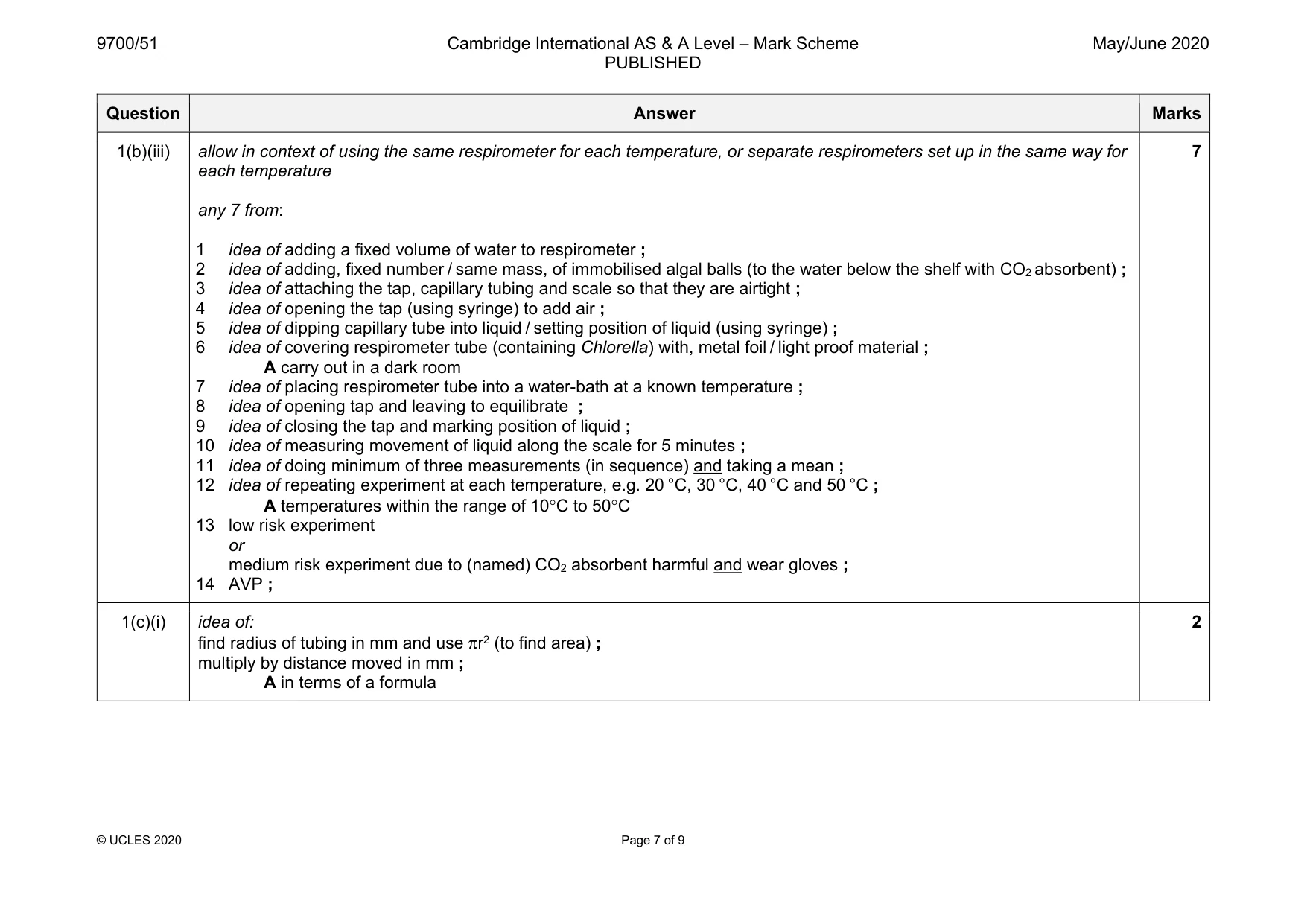Mark scheme, page 7 of 9