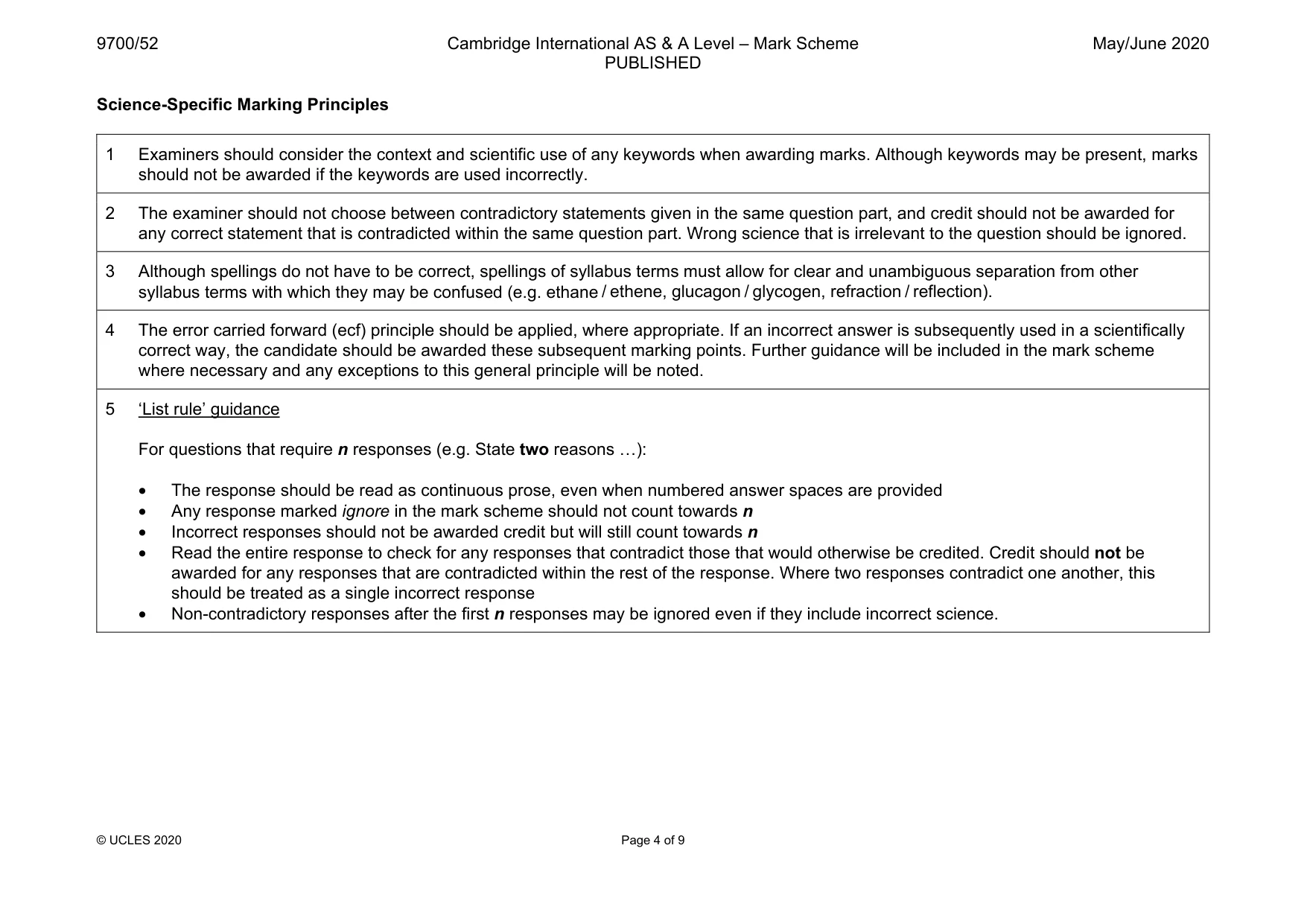 Mark scheme, page 4 of 9