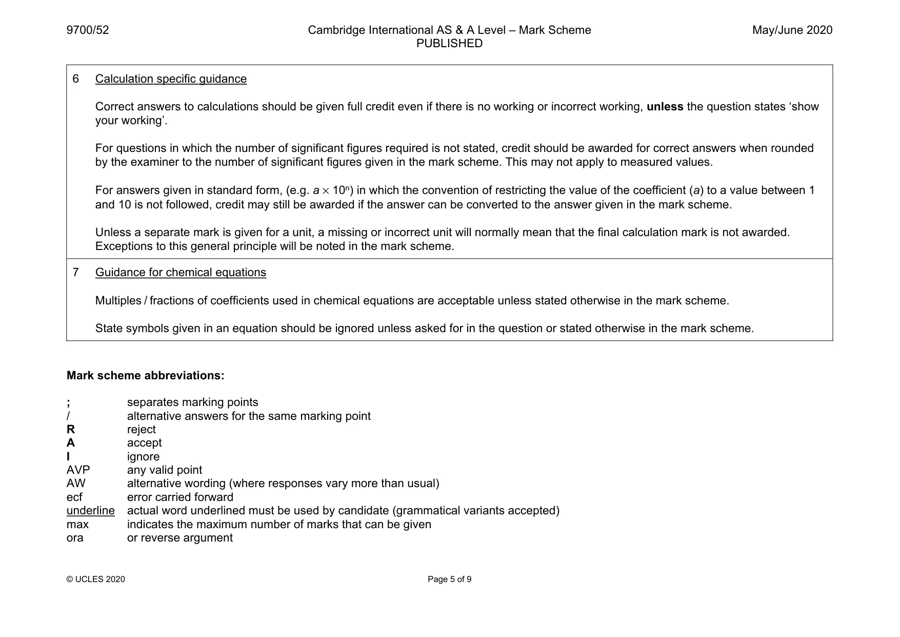 Mark scheme, page 5 of 9