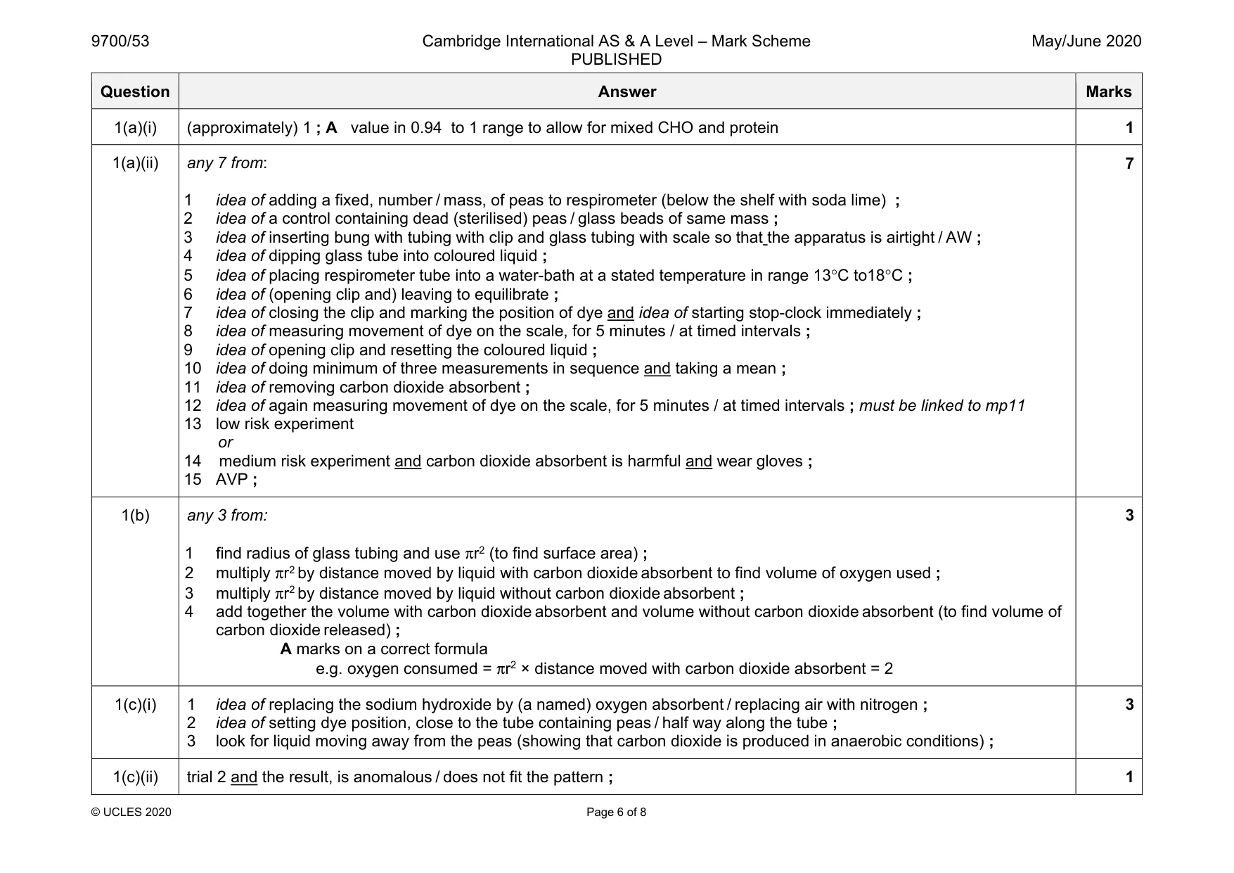 Mark scheme, page 6 of 8