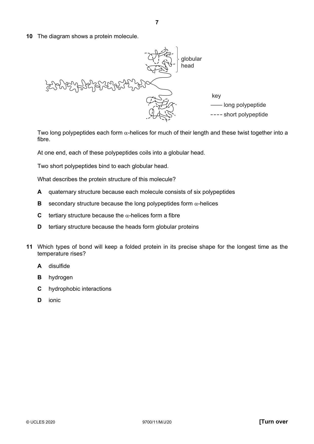 Cambridge A Level Biology 9700 2020 May/June Paper 1 · Variant 1 question paper, page 7 of 20