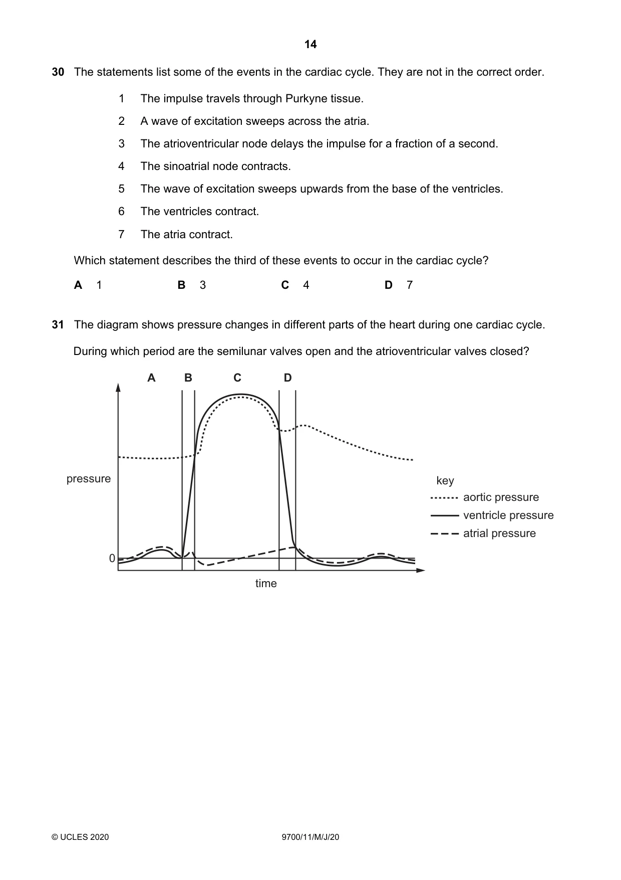 Cambridge A Level Biology 9700 2020 May/June Paper 1 · Variant 1 question paper, page 14 of 20