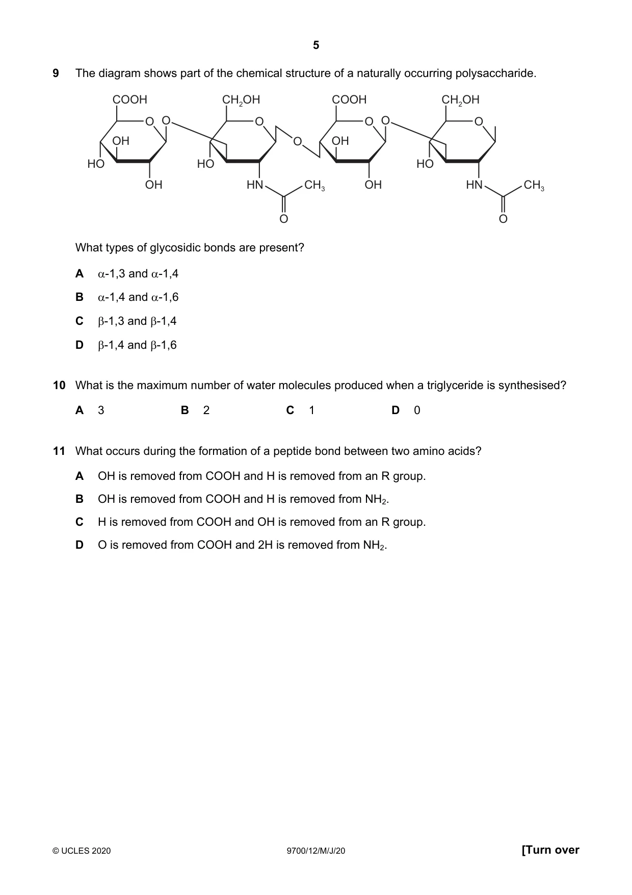 Cambridge A Level Biology 9700 2020 May/June Paper 1 · Variant 2 question paper, page 5 of 16