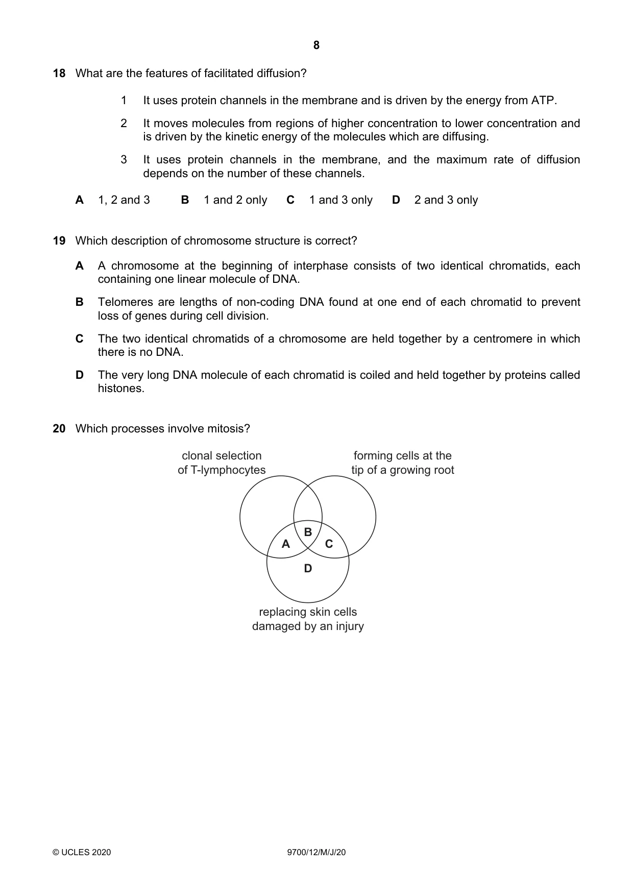 Cambridge A Level Biology 9700 2020 May/June Paper 1 · Variant 2 question paper, page 8 of 16