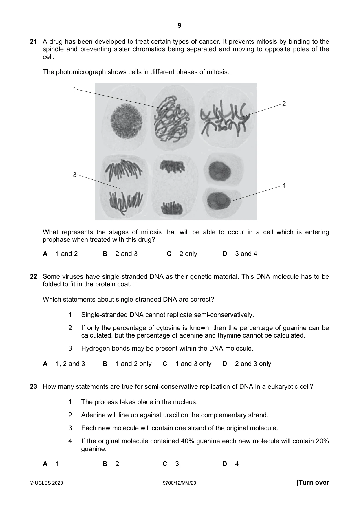 Cambridge A Level Biology 9700 2020 May/June Paper 1 · Variant 2 question paper, page 9 of 16