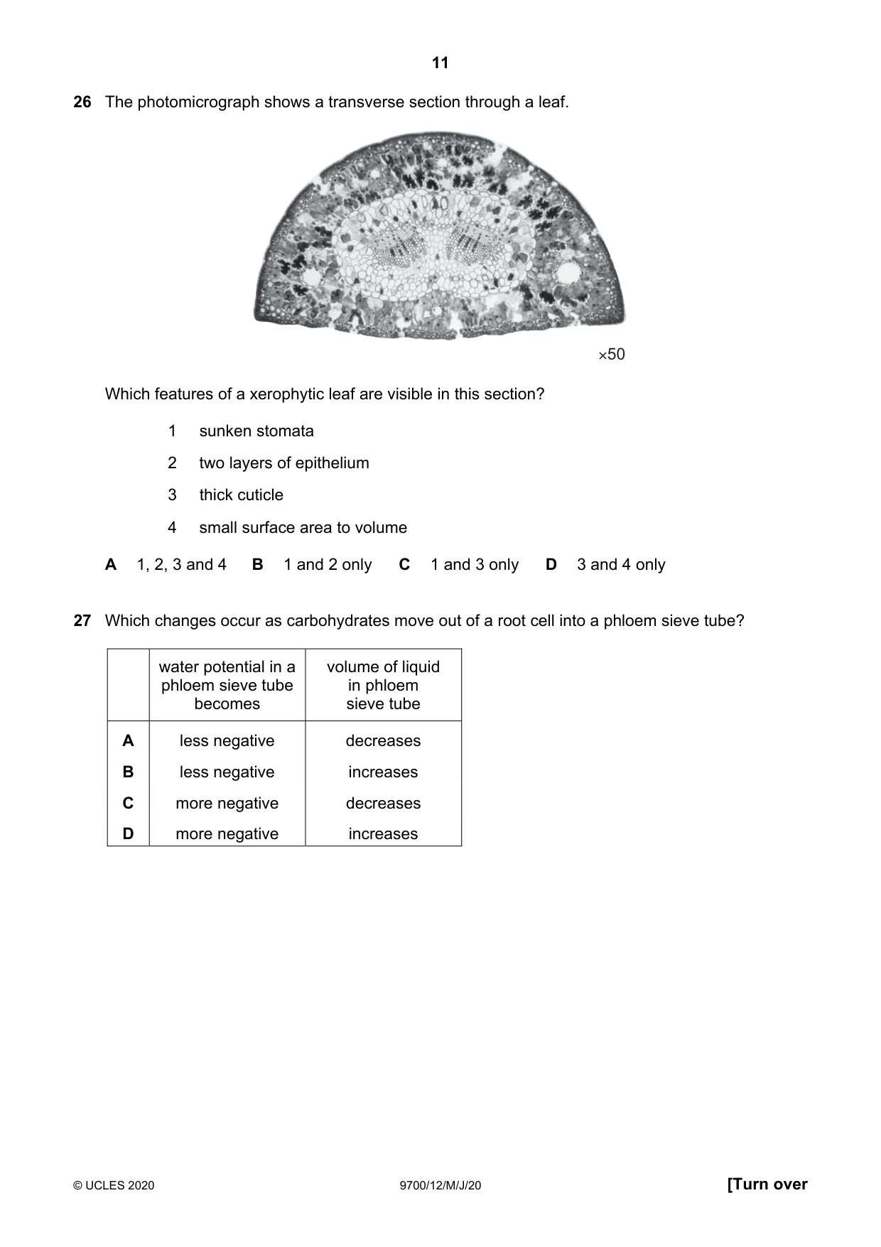 Cambridge A Level Biology 9700 2020 May/June Paper 1 · Variant 2 question paper, page 11 of 16