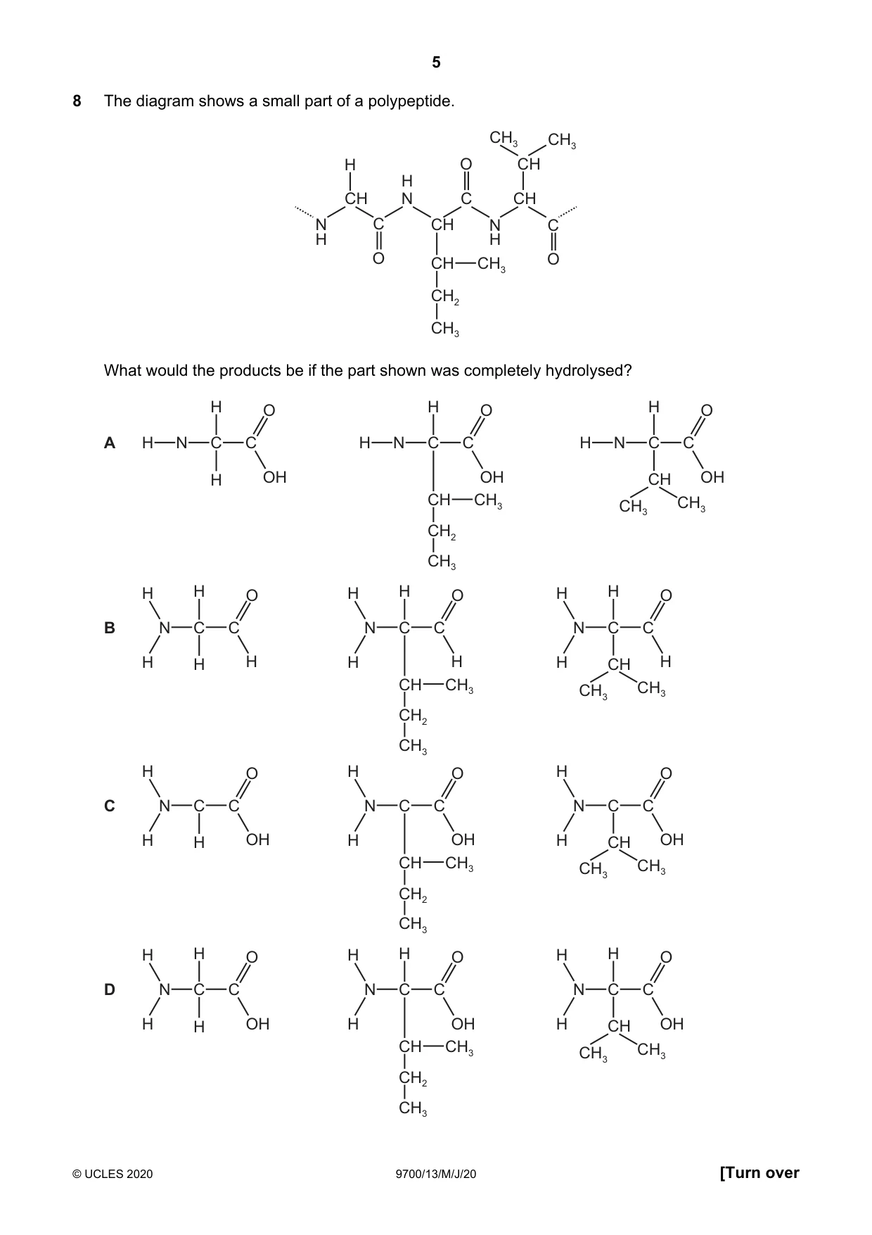 Cambridge A Level Biology 9700 2020 May/June Paper 1 · Variant 3 question paper, page 5 of 20