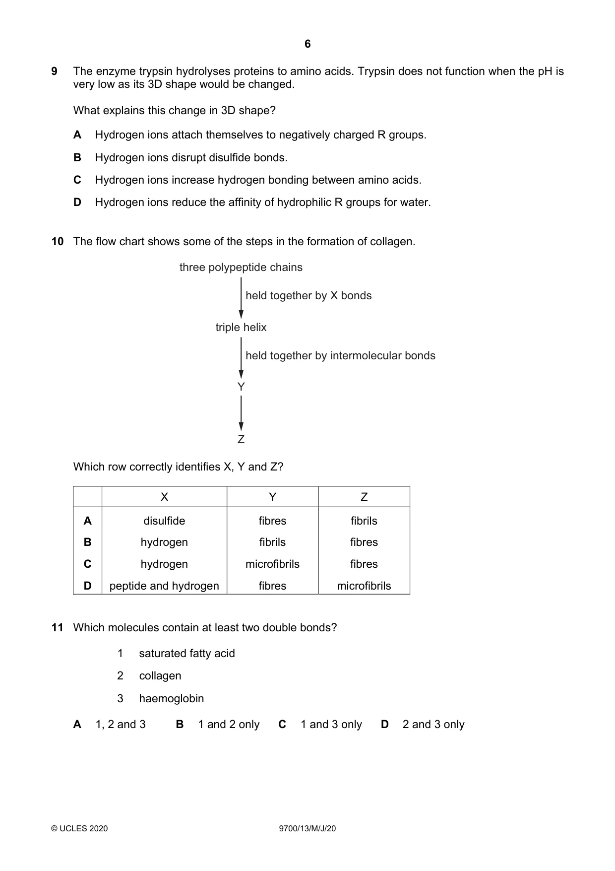 Cambridge A Level Biology 9700 2020 May/June Paper 1 · Variant 3 question paper, page 6 of 20