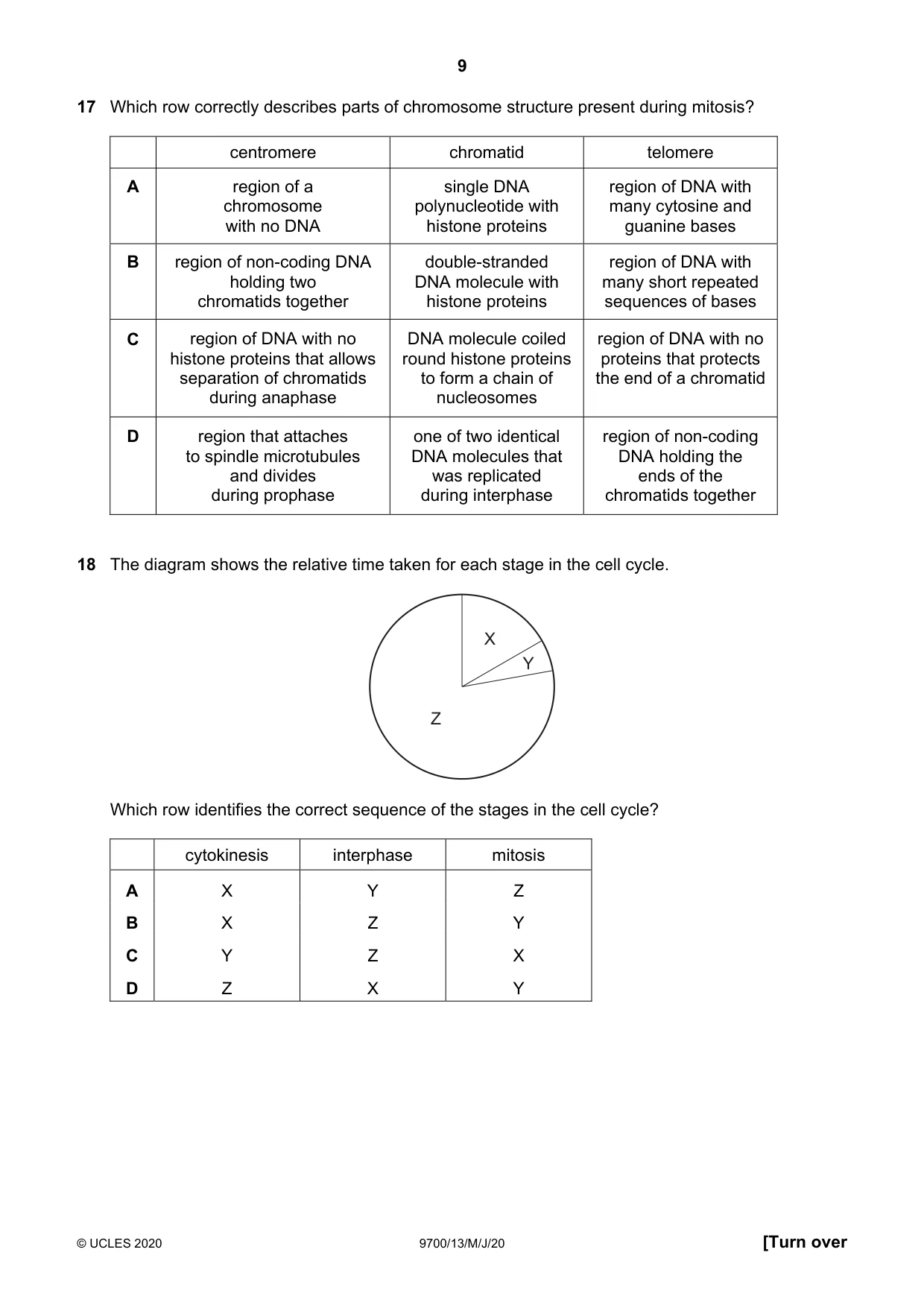 Cambridge A Level Biology 9700 2020 May/June Paper 1 · Variant 3 question paper, page 9 of 20