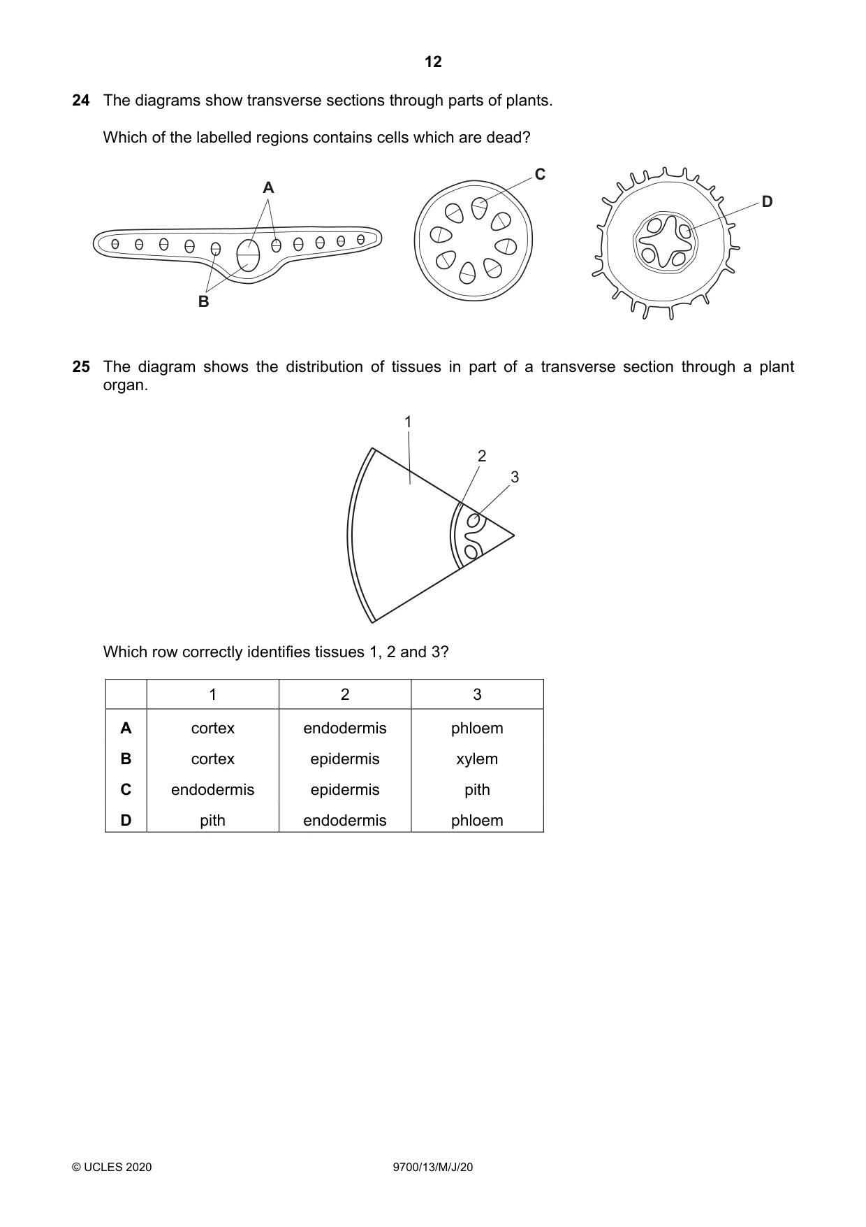 Cambridge A Level Biology 9700 2020 May/June Paper 1 · Variant 3 question paper, page 12 of 20