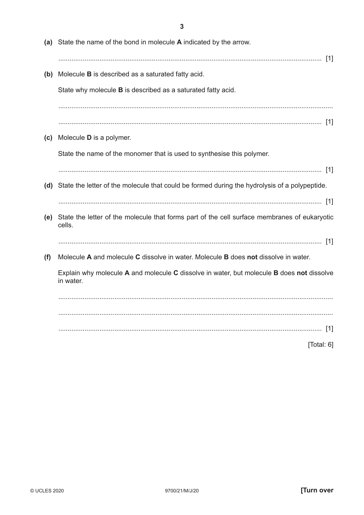 Cambridge A Level Biology 9700 2020 May/June Paper 2 · Variant 1 question paper, page 3 of 16