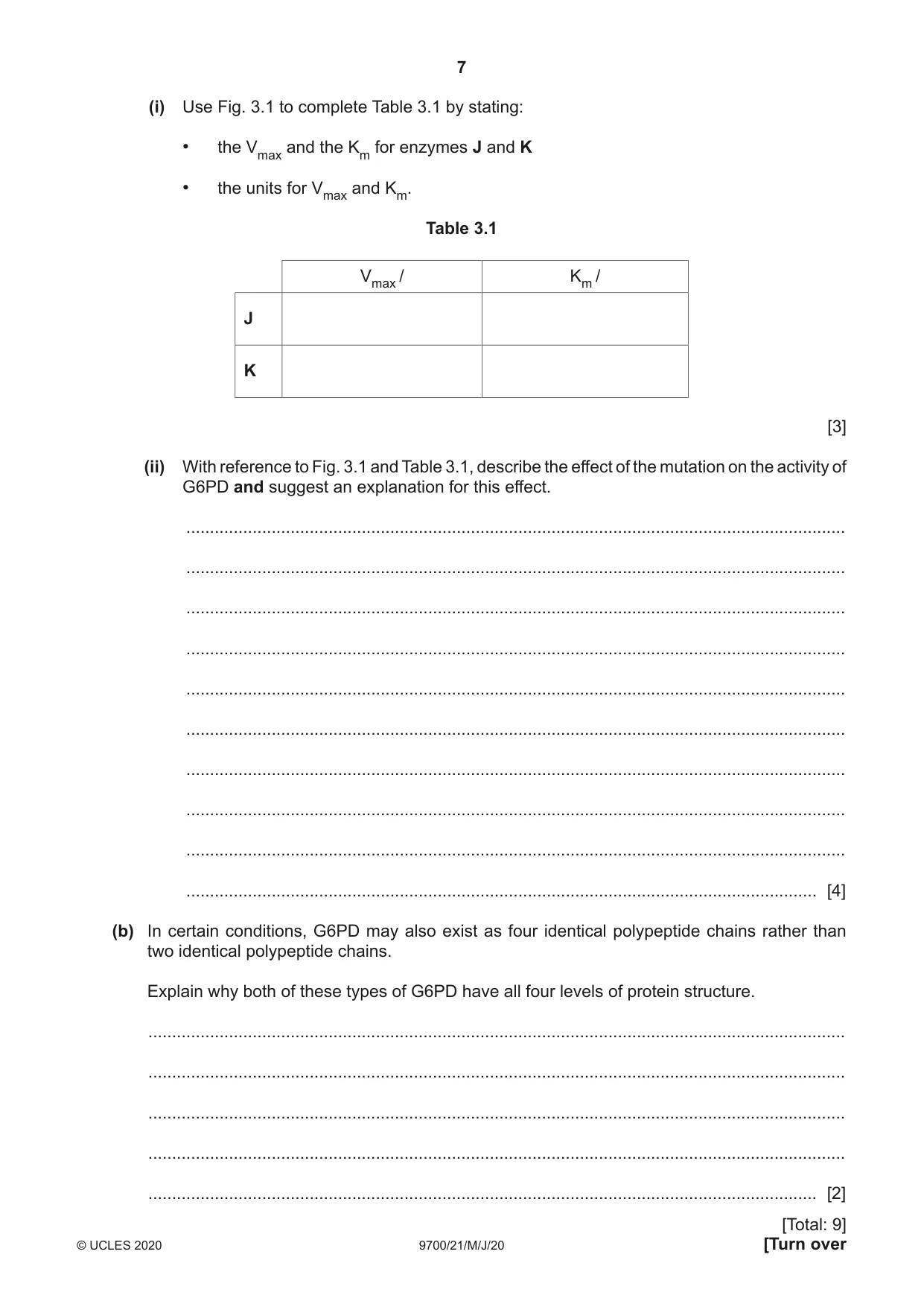 Cambridge A Level Biology 9700 2020 May/June Paper 2 · Variant 1 question paper, page 7 of 16