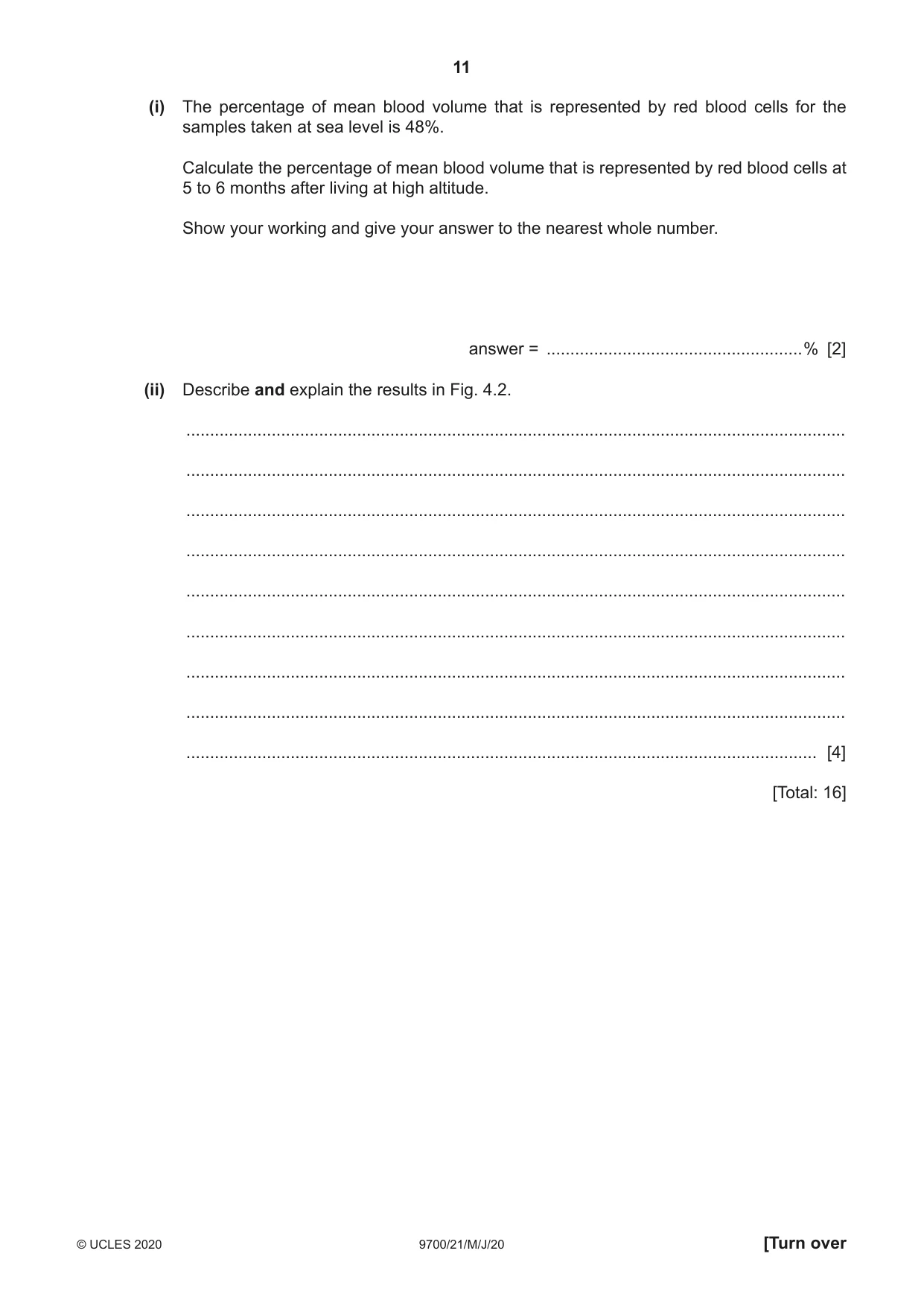 Cambridge A Level Biology 9700 2020 May/June Paper 2 · Variant 1 question paper, page 11 of 16