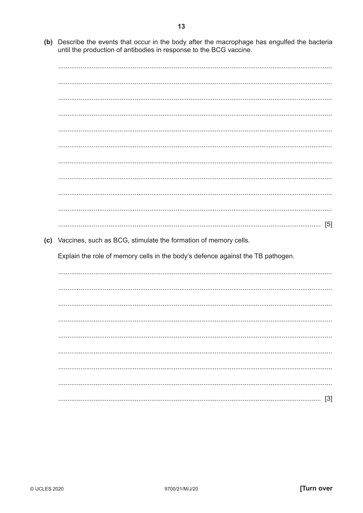 Cambridge A Level Biology 9700 2020 May/June Paper 2 · Variant 1 question paper, page 13 of 16