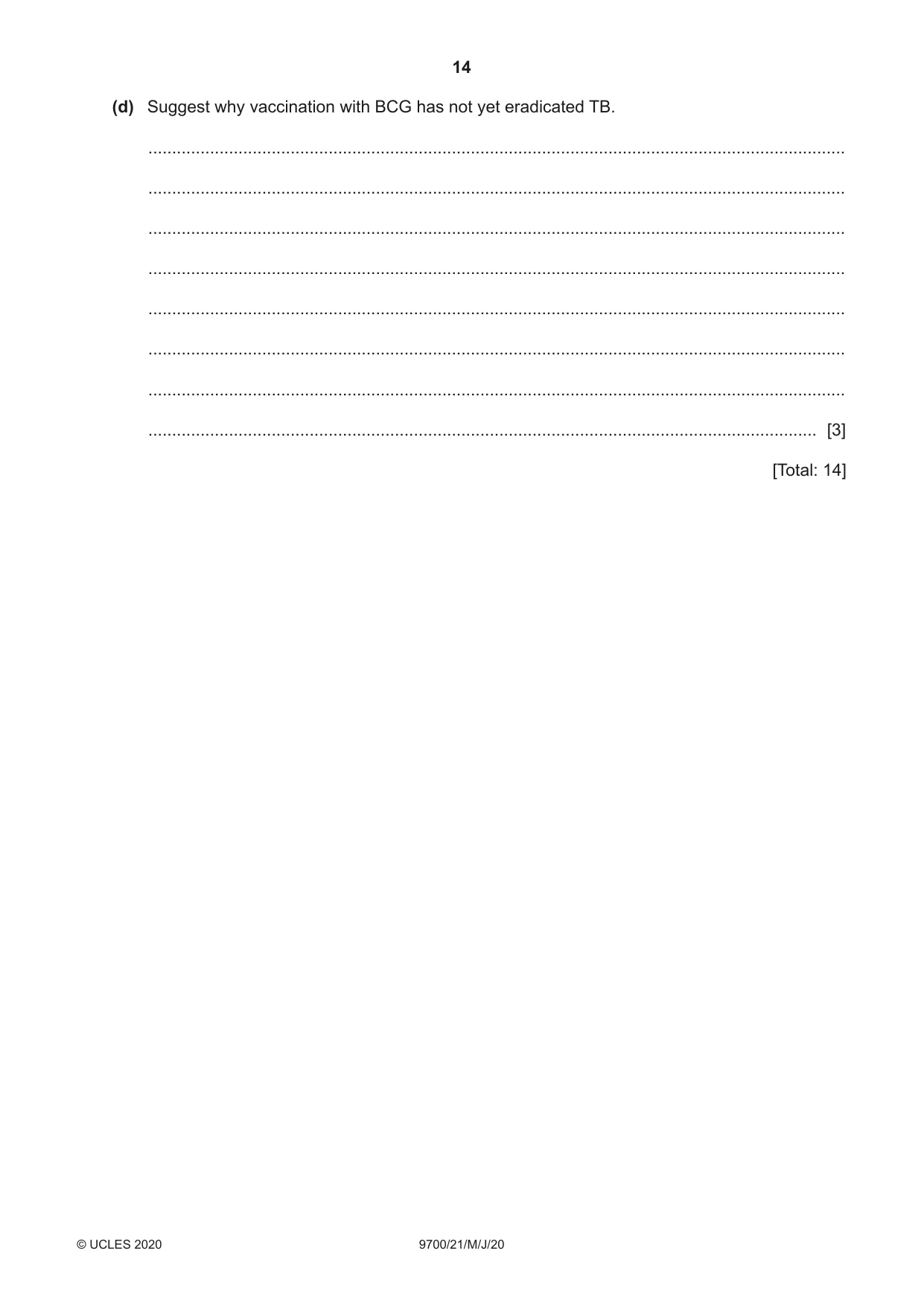Cambridge A Level Biology 9700 2020 May/June Paper 2 · Variant 1 question paper, page 14 of 16