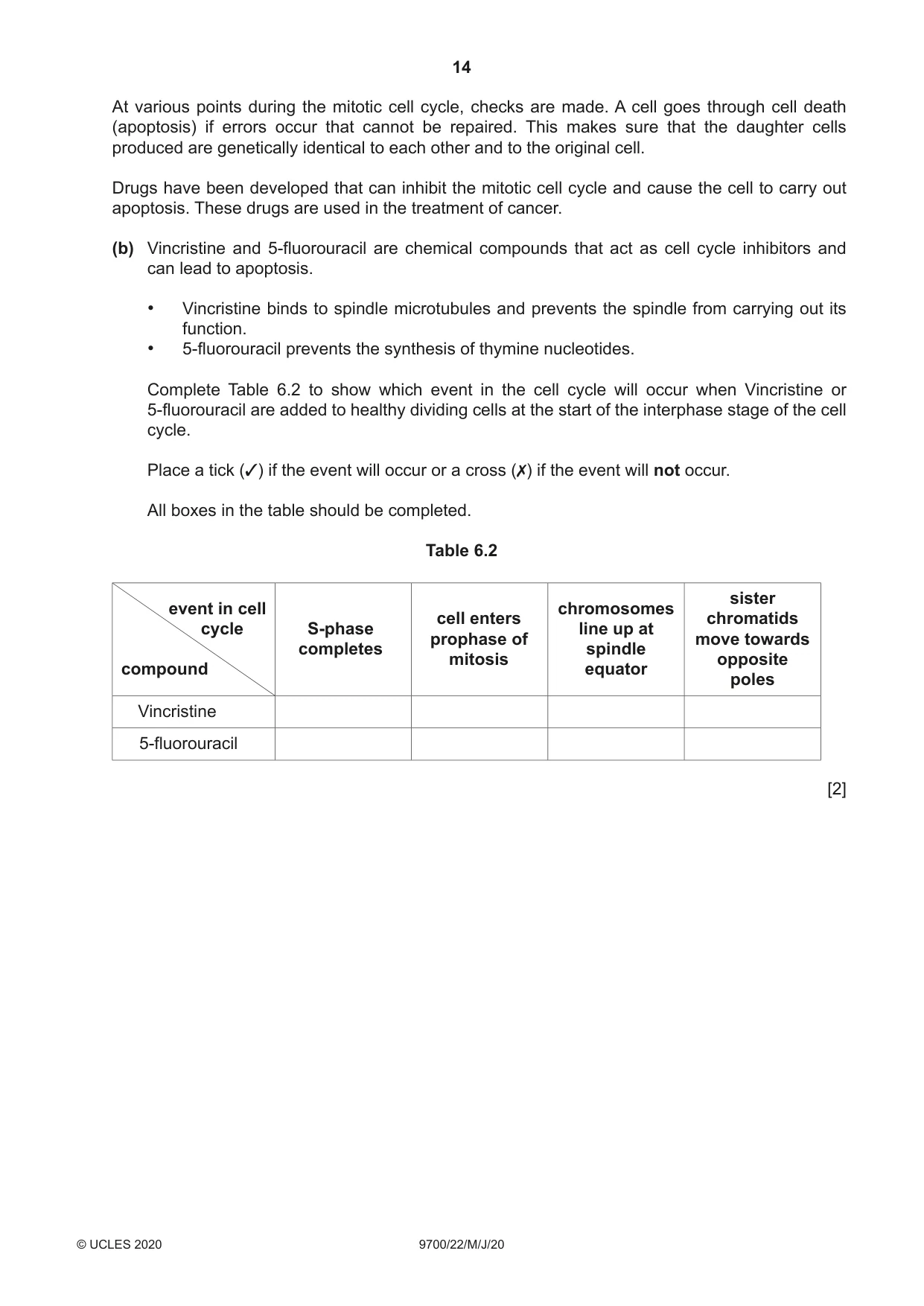 Cambridge A Level Biology 9700 2020 May/June Paper 2 · Variant 2 question paper, page 14 of 16