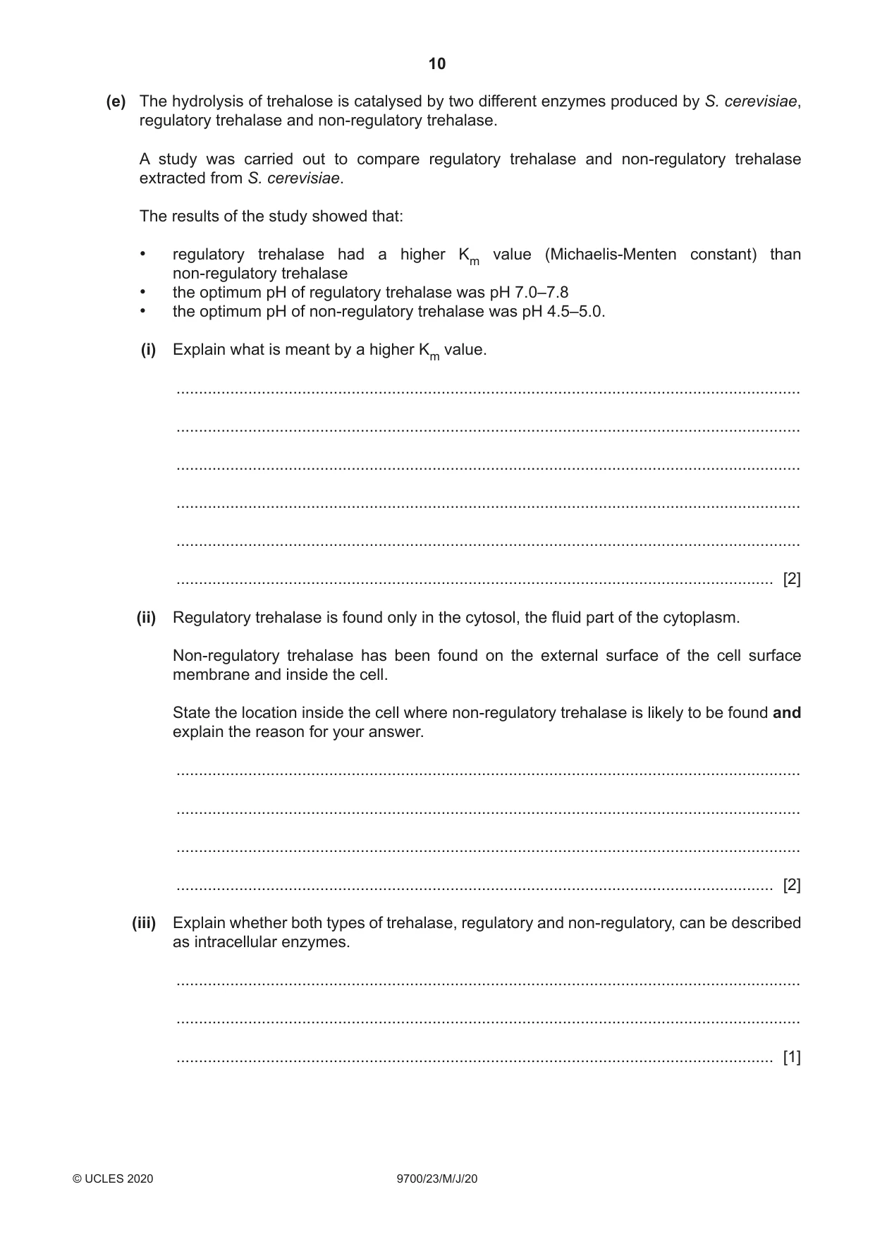 Cambridge A Level Biology 9700 2020 May/June Paper 2 · Variant 3 question paper, page 10 of 16