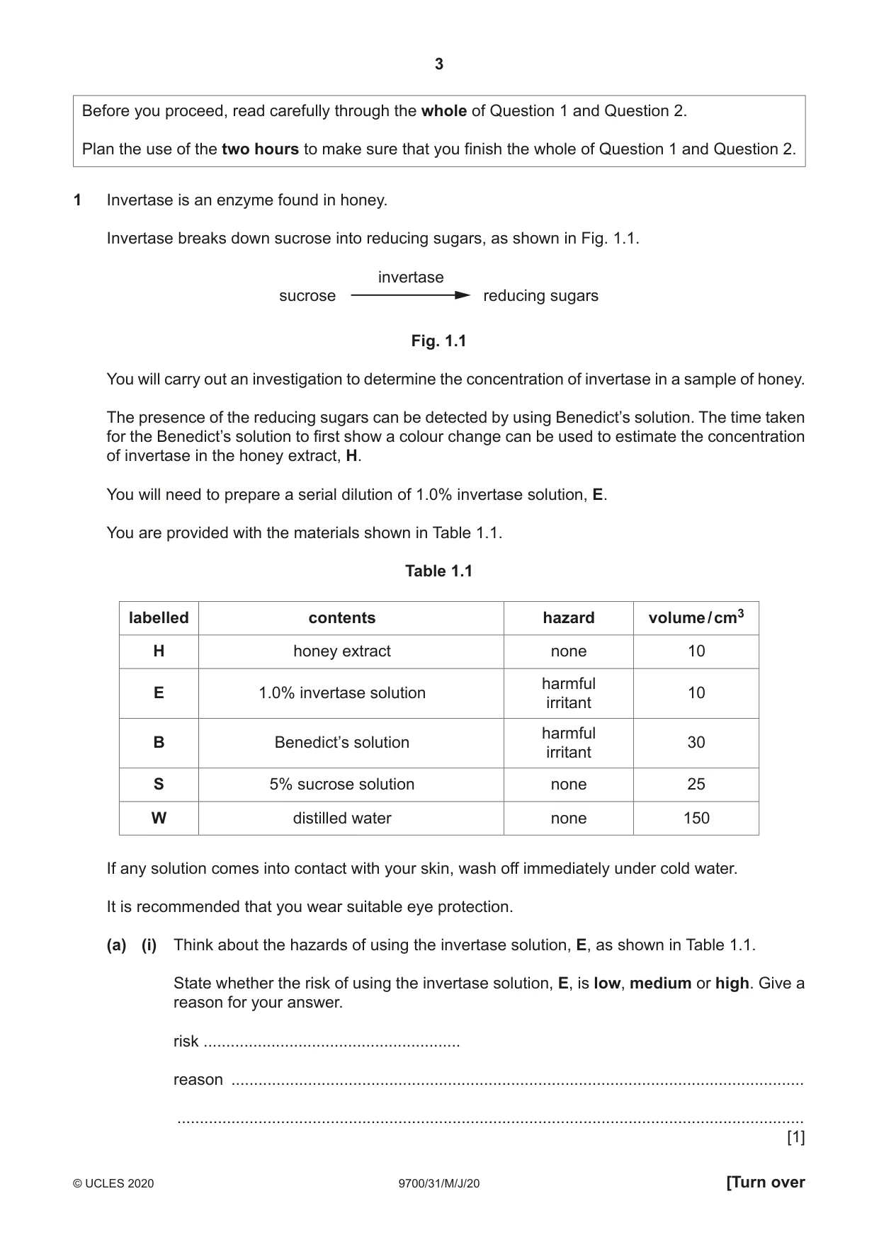 Cambridge A Level Biology 9700 2020 May/June Paper 3 · Variant 1 question paper, page 3 of 16