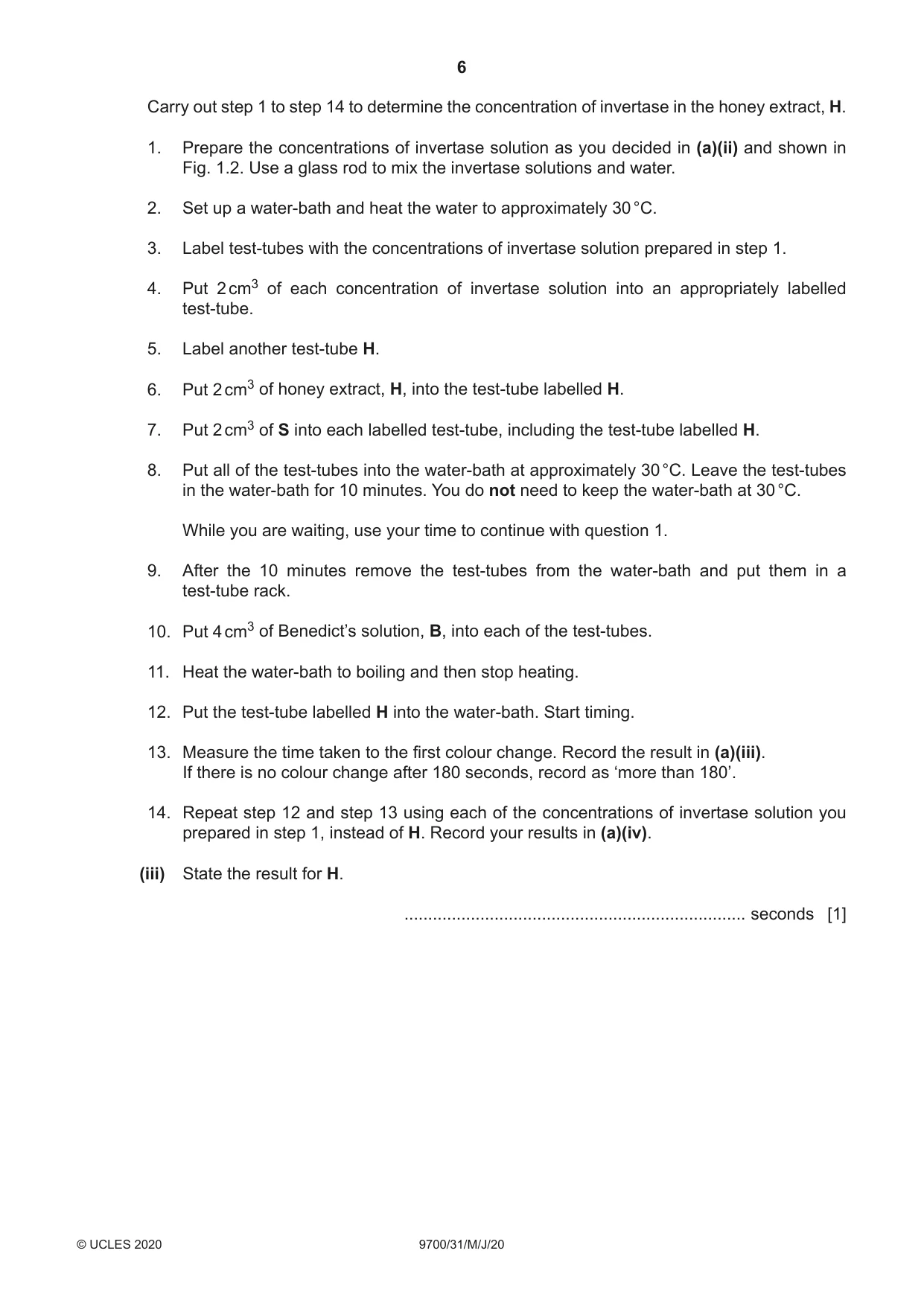 Cambridge A Level Biology 9700 2020 May/June Paper 3 · Variant 1 question paper, page 6 of 16