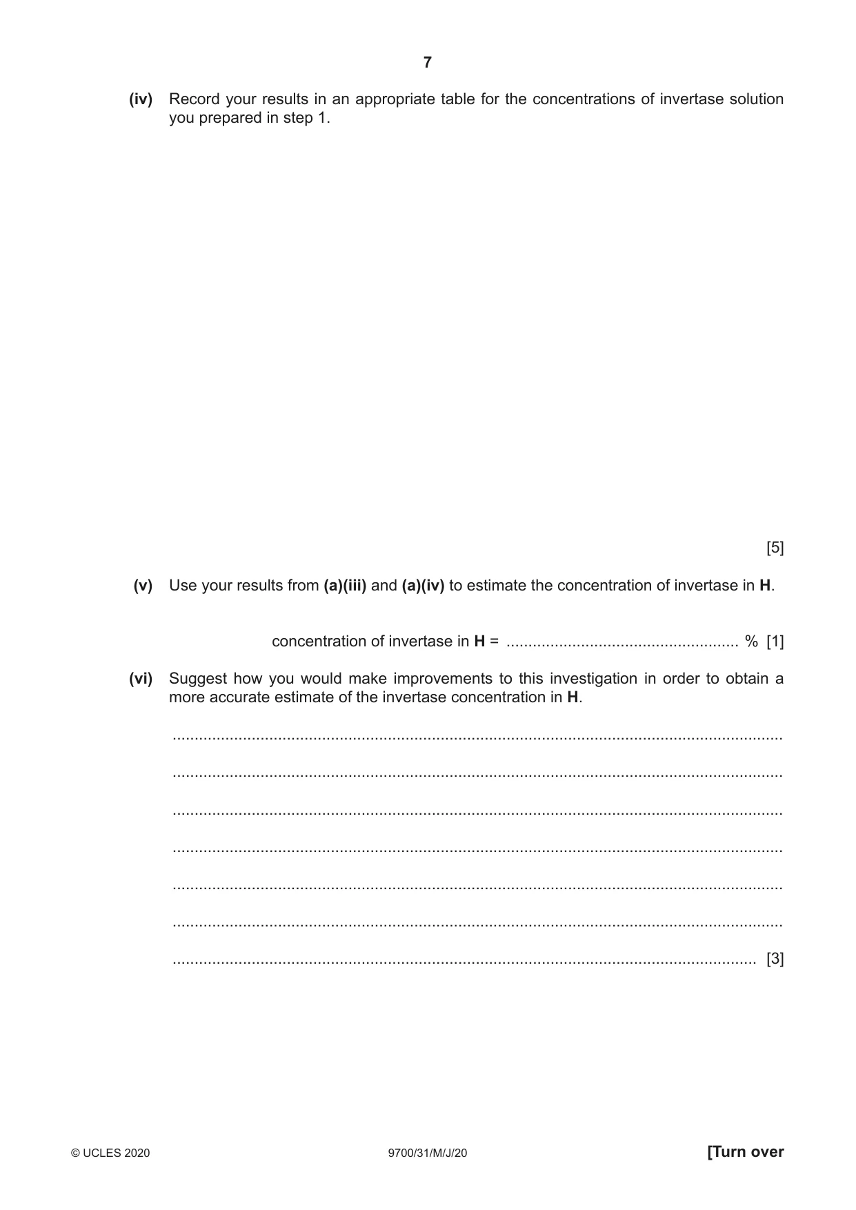 Cambridge A Level Biology 9700 2020 May/June Paper 3 · Variant 1 question paper, page 7 of 16