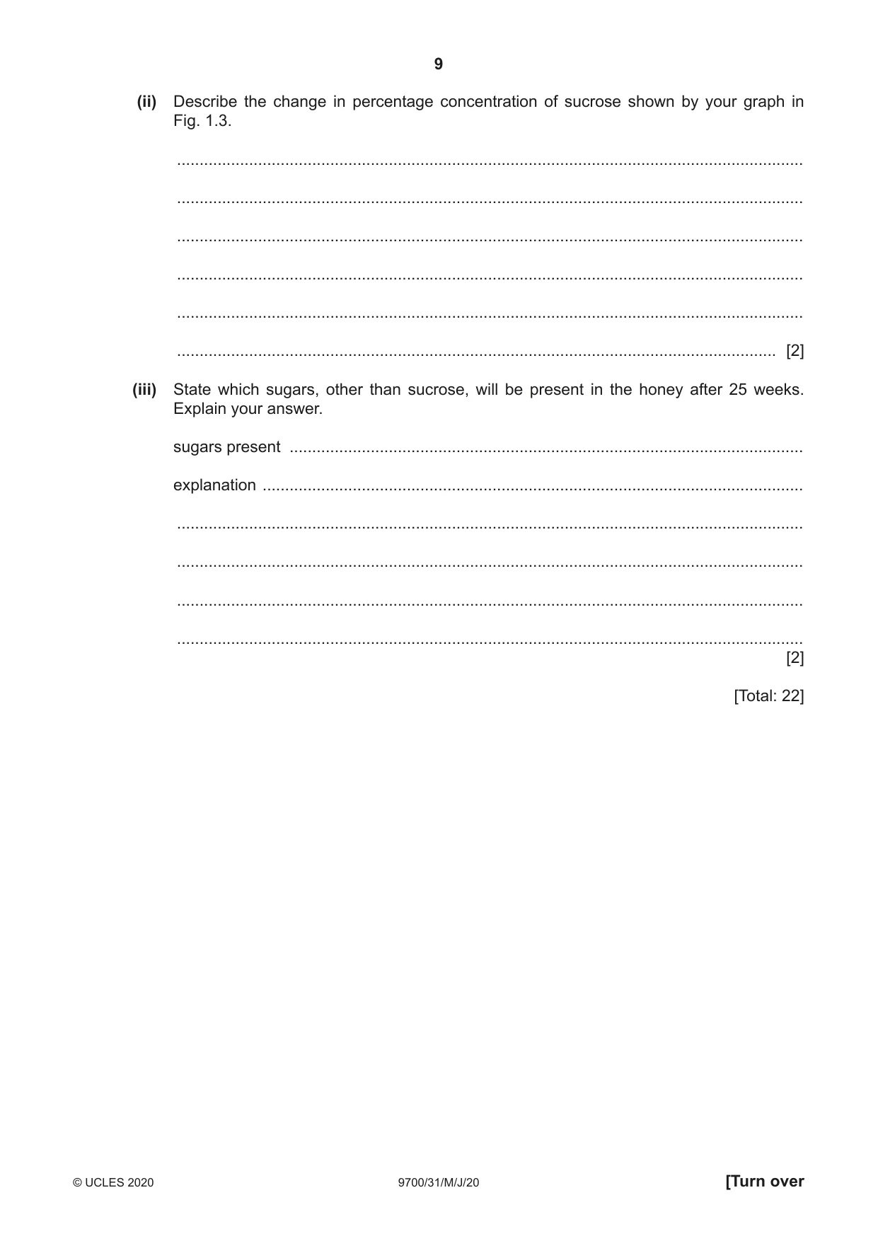 Cambridge A Level Biology 9700 2020 May/June Paper 3 · Variant 1 question paper, page 9 of 16