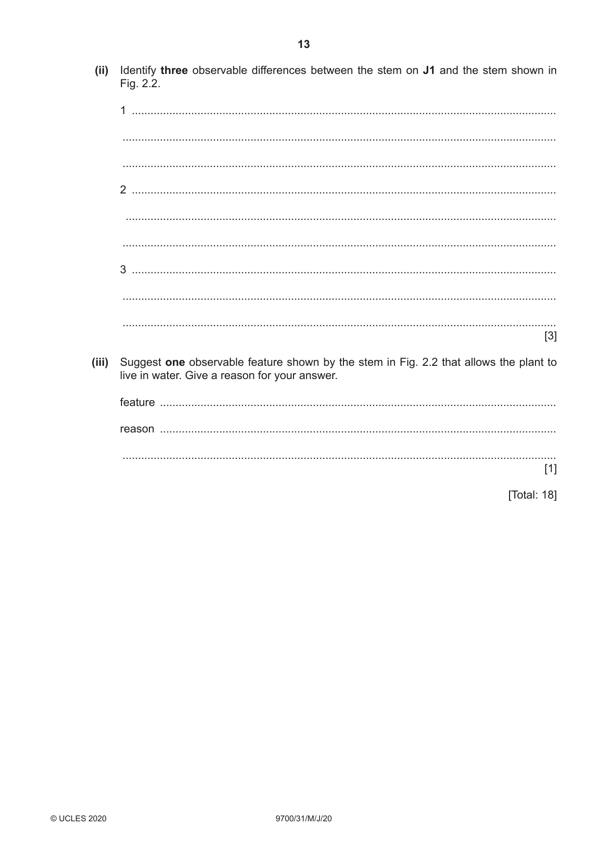 Cambridge A Level Biology 9700 2020 May/June Paper 3 · Variant 1 question paper, page 13 of 16