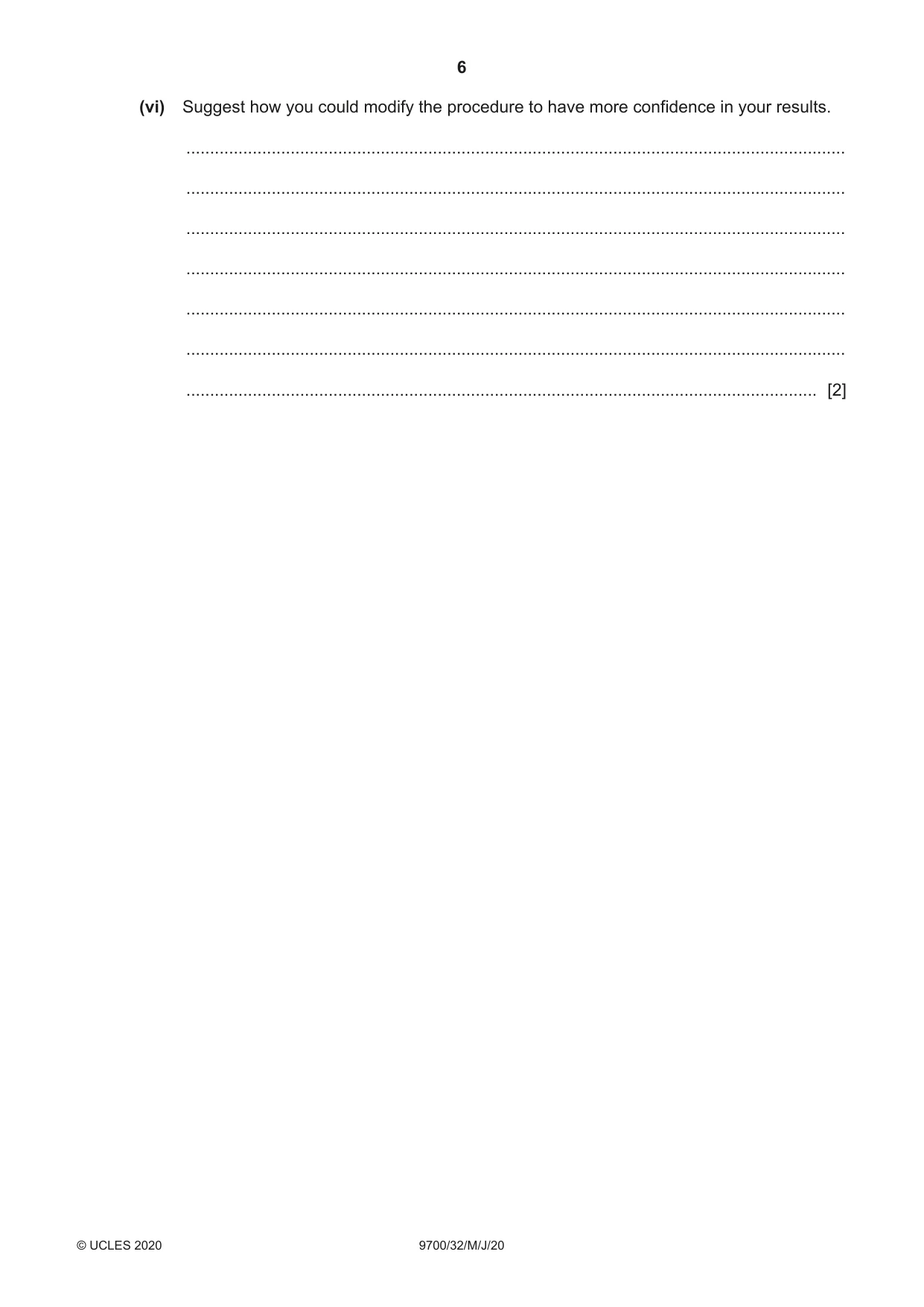 Cambridge A Level Biology 9700 2020 May/June Paper 3 · Variant 2 question paper, page 6 of 16