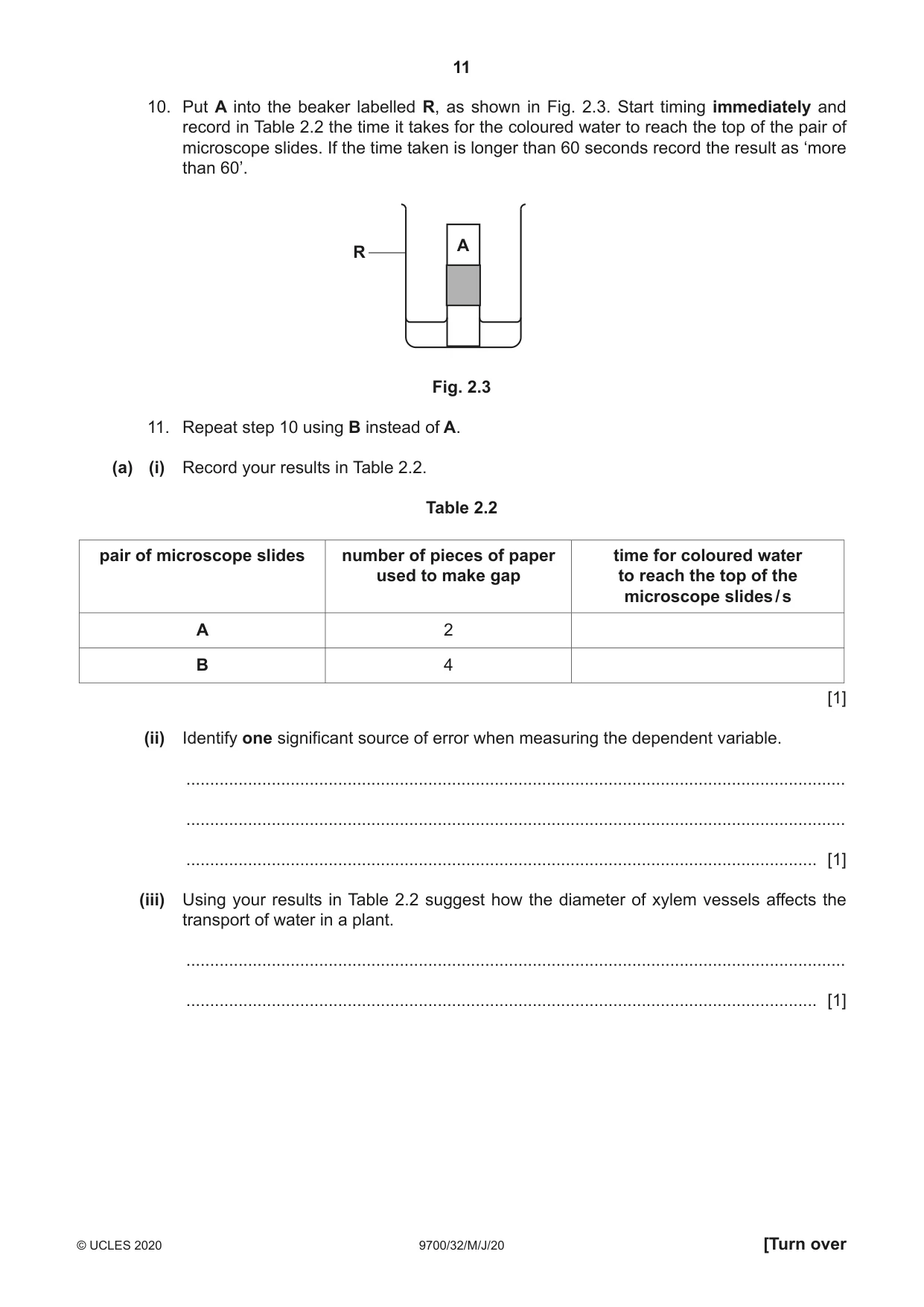 Cambridge A Level Biology 9700 2020 May/June Paper 3 · Variant 2 question paper, page 11 of 16