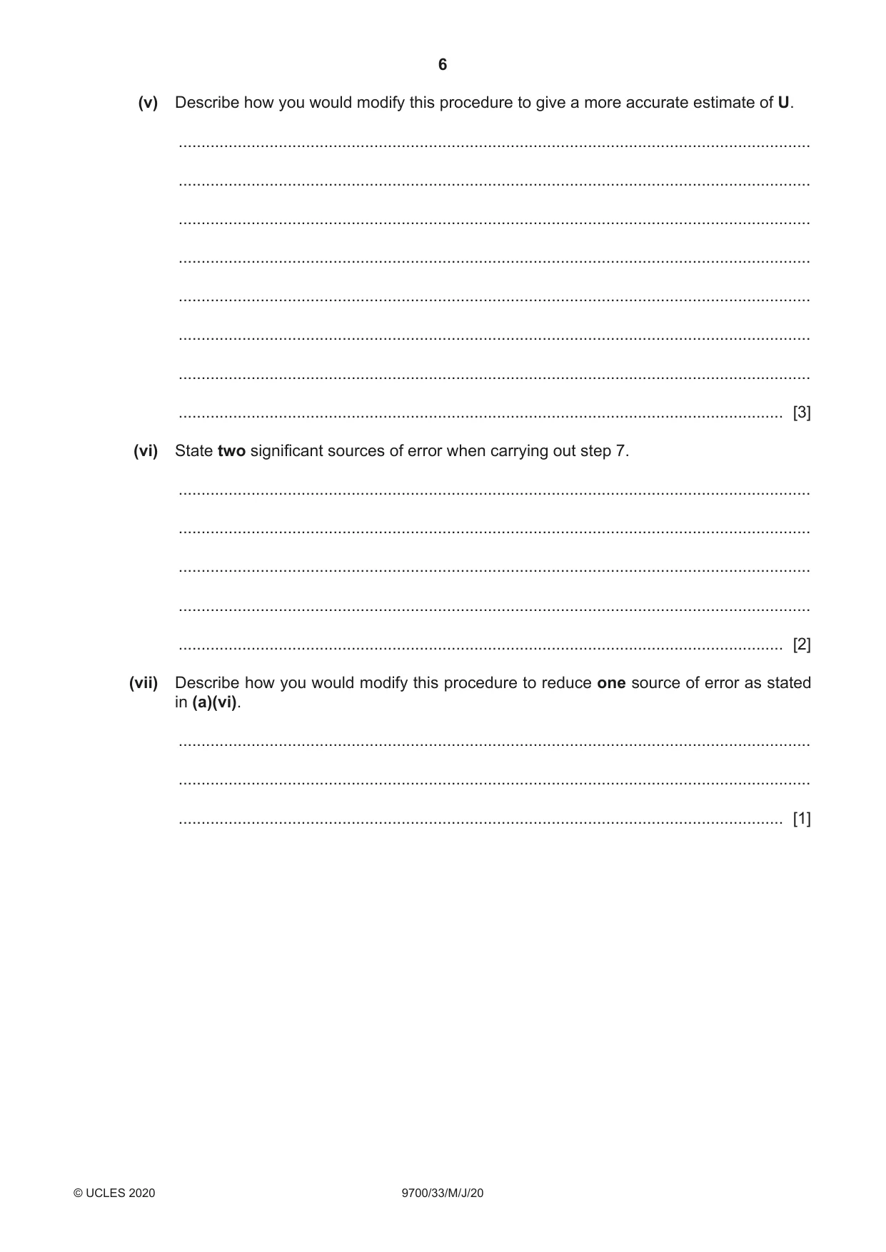 Cambridge A Level Biology 9700 2020 May/June Paper 3 · Variant 3 question paper, page 6 of 12