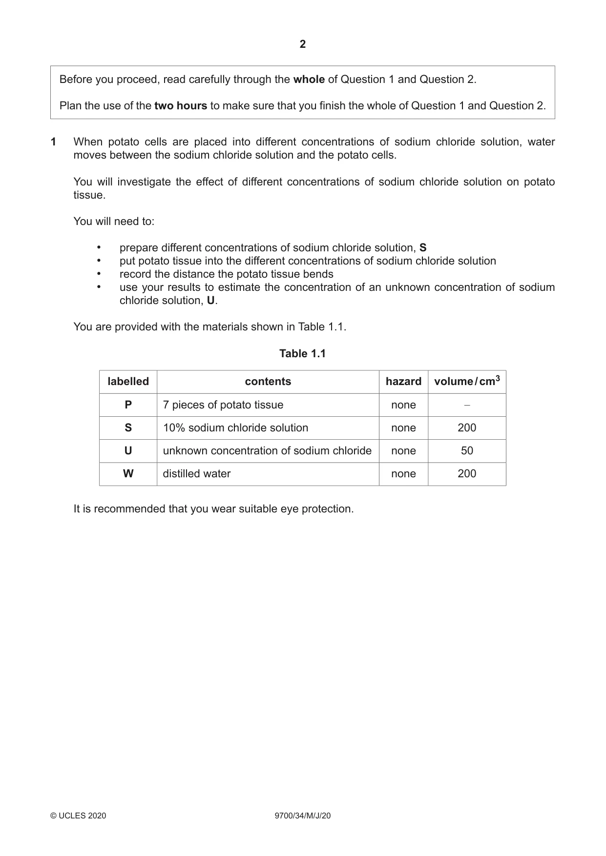 Cambridge A Level Biology 9700 2020 May/June Paper 3 · Variant 4 question paper, page 2 of 16