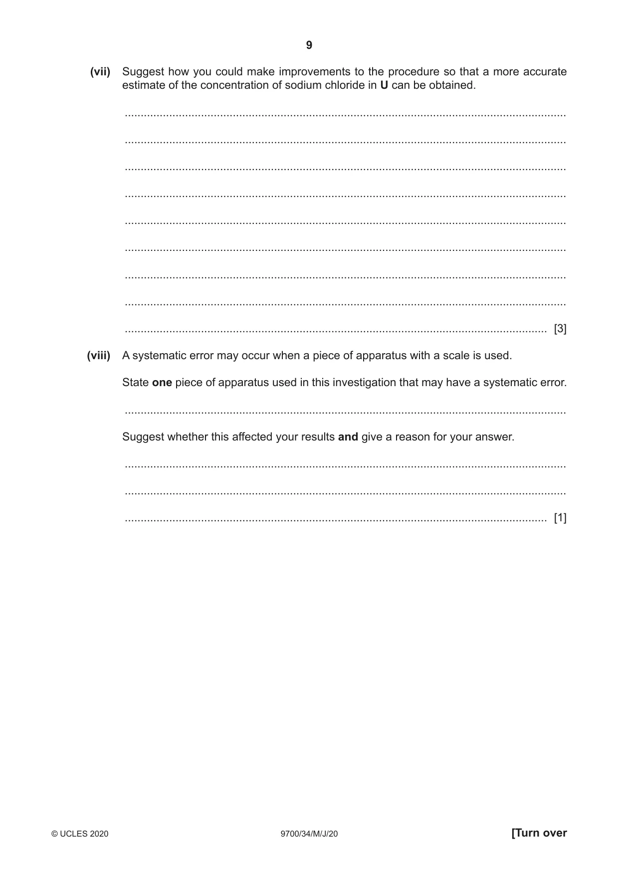 Cambridge A Level Biology 9700 2020 May/June Paper 3 · Variant 4 question paper, page 9 of 16