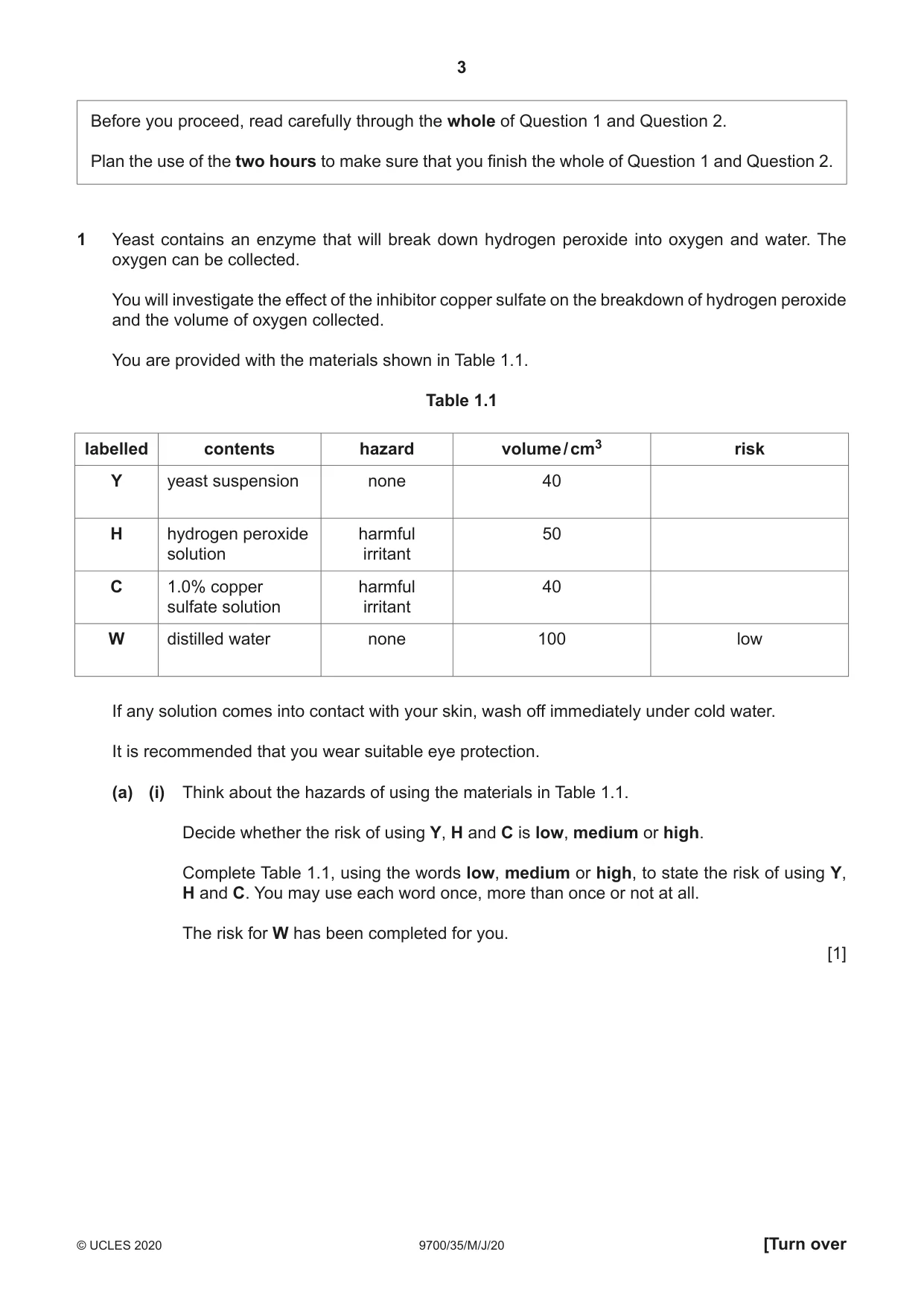 Cambridge A Level Biology 9700 2020 May/June Paper 3 · Variant 5 question paper, page 3 of 16