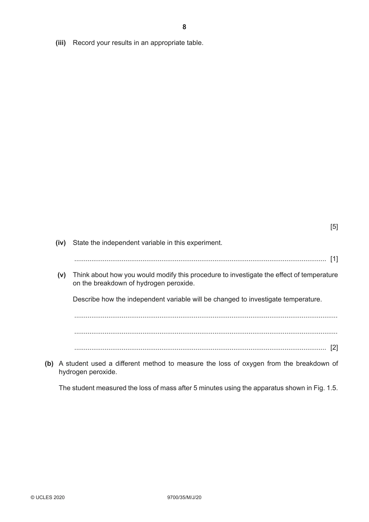 Cambridge A Level Biology 9700 2020 May/June Paper 3 · Variant 5 question paper, page 8 of 16