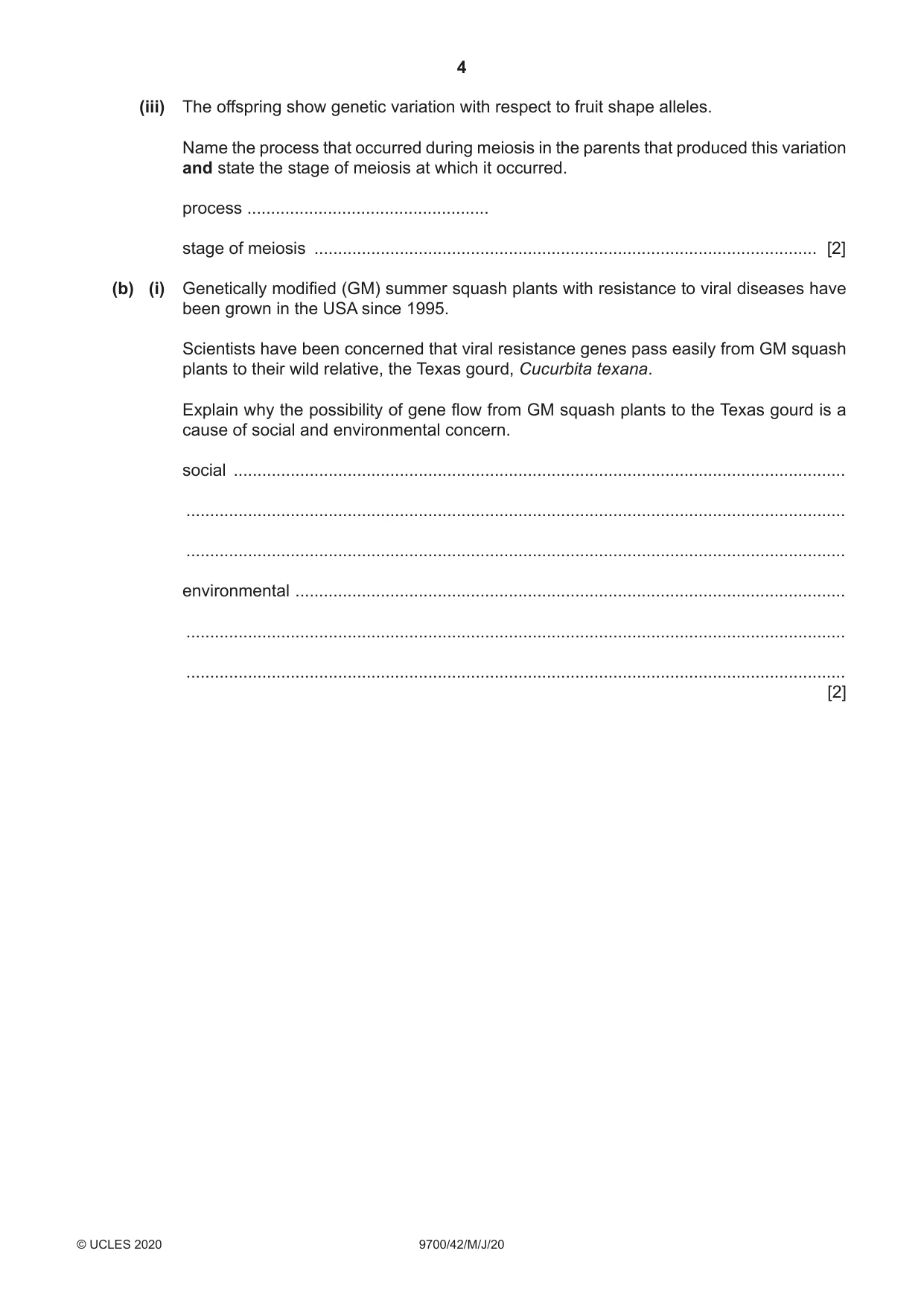 Cambridge A Level Biology 9700 2020 May/June Paper 4 · Variant 2 question paper, page 4 of 24