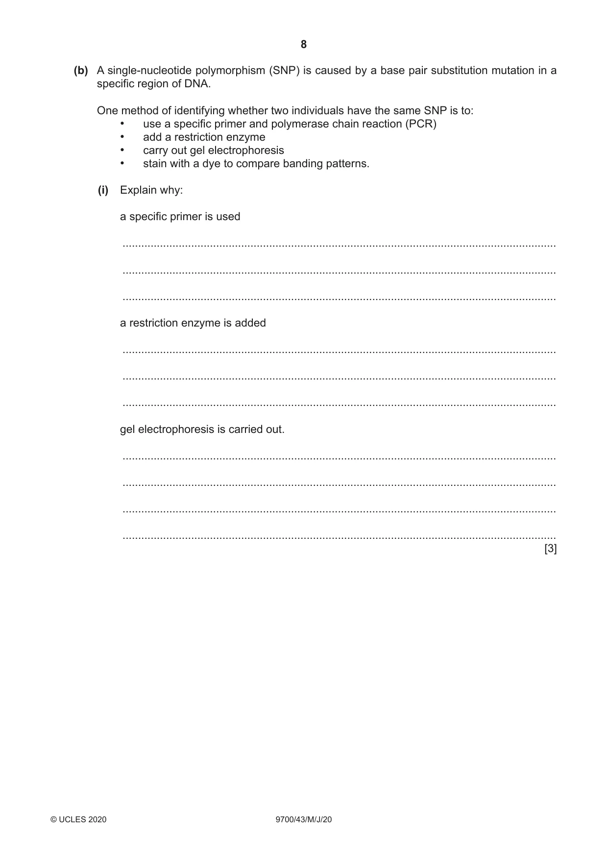 Cambridge A Level Biology 9700 2020 May/June Paper 4 · Variant 3 question paper, page 8 of 24