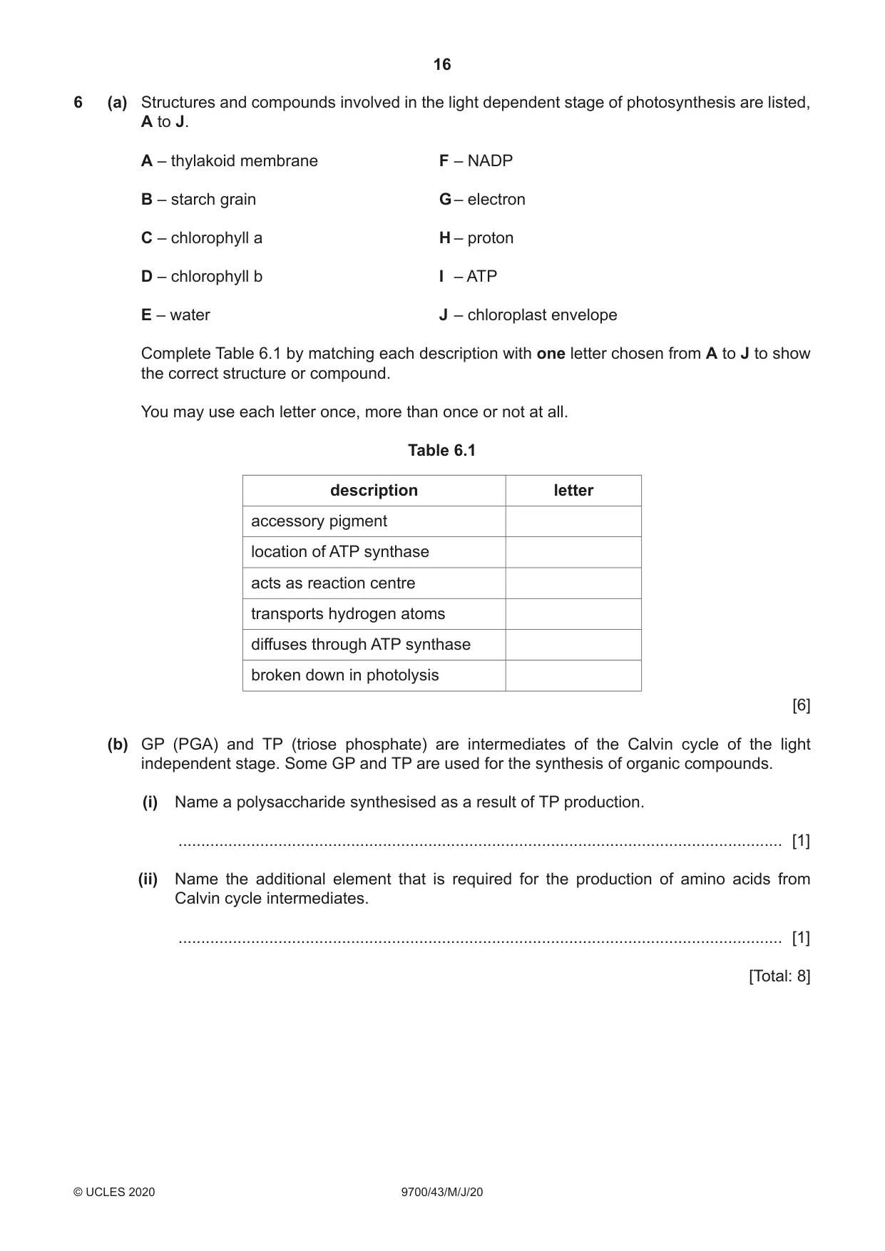 Cambridge A Level Biology 9700 2020 May/June Paper 4 · Variant 3 question paper, page 16 of 24