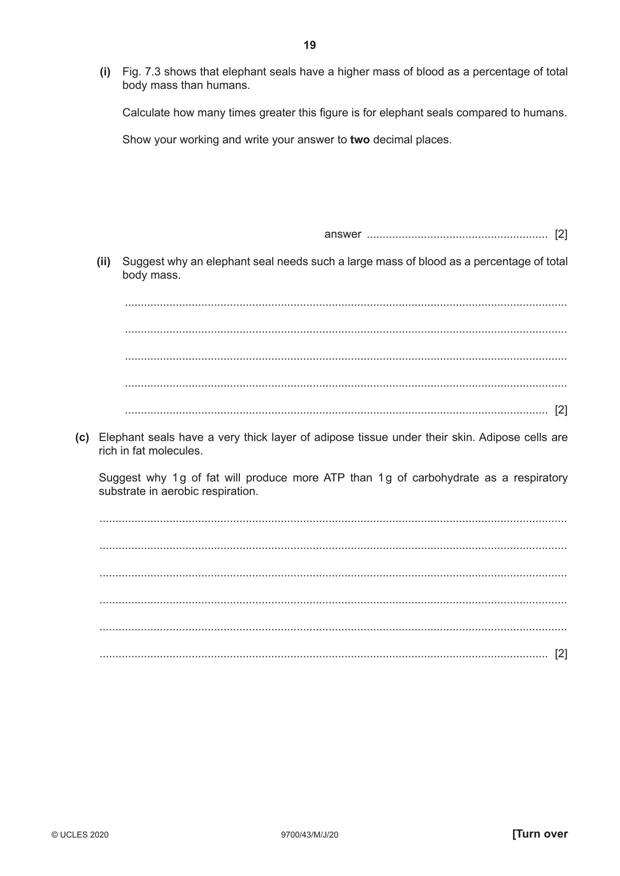 Cambridge A Level Biology 9700 2020 May/June Paper 4 · Variant 3 question paper, page 19 of 24