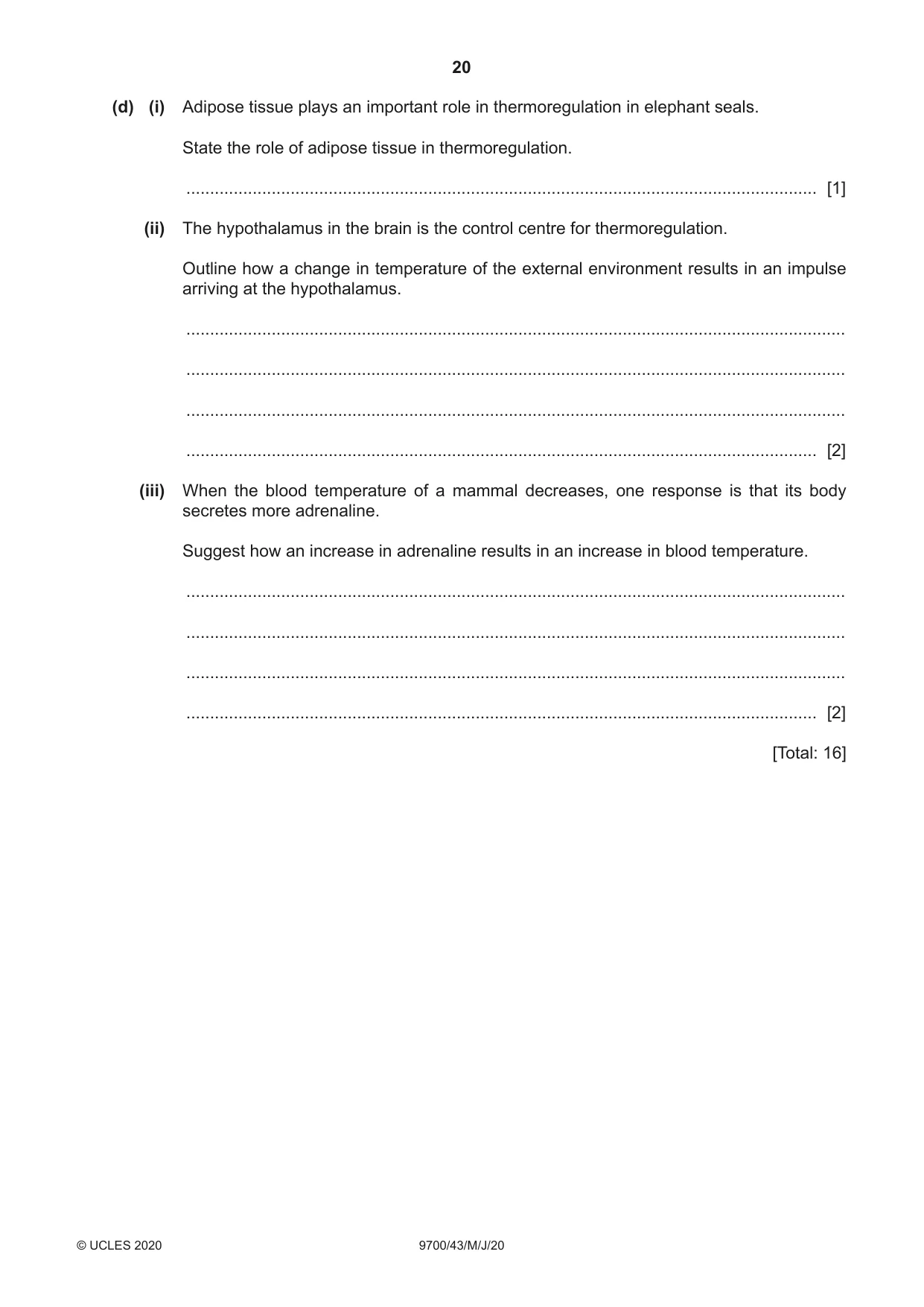 Cambridge A Level Biology 9700 2020 May/June Paper 4 · Variant 3 question paper, page 20 of 24
