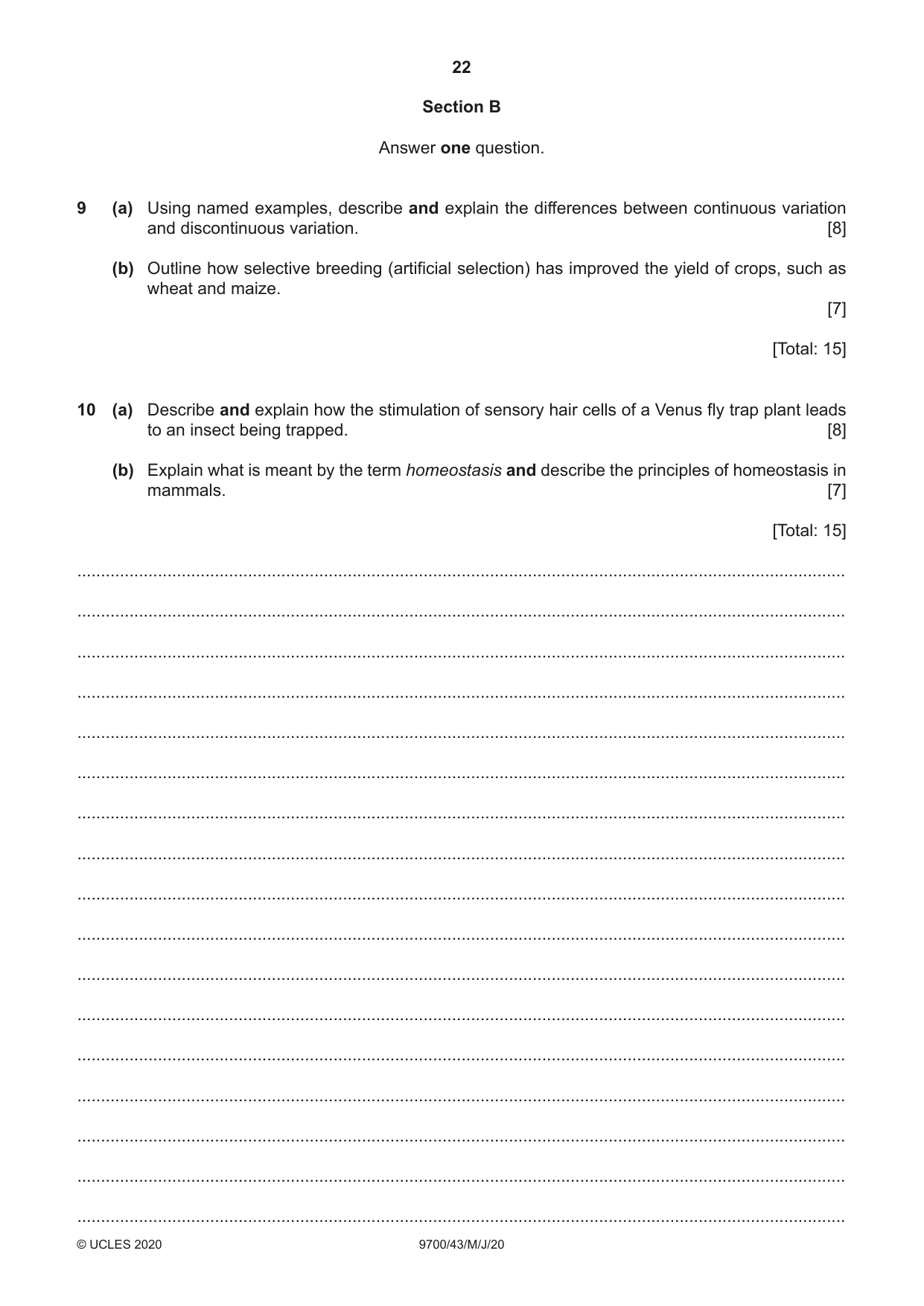 Cambridge A Level Biology 9700 2020 May/June Paper 4 · Variant 3 question paper, page 22 of 24