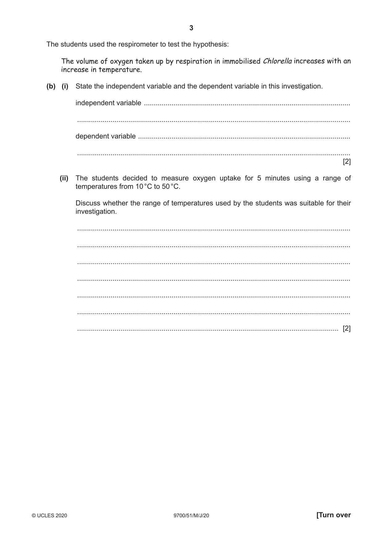 Cambridge A Level Biology 9700 2020 May/June Paper 5 · Variant 1 question paper, page 3 of 12