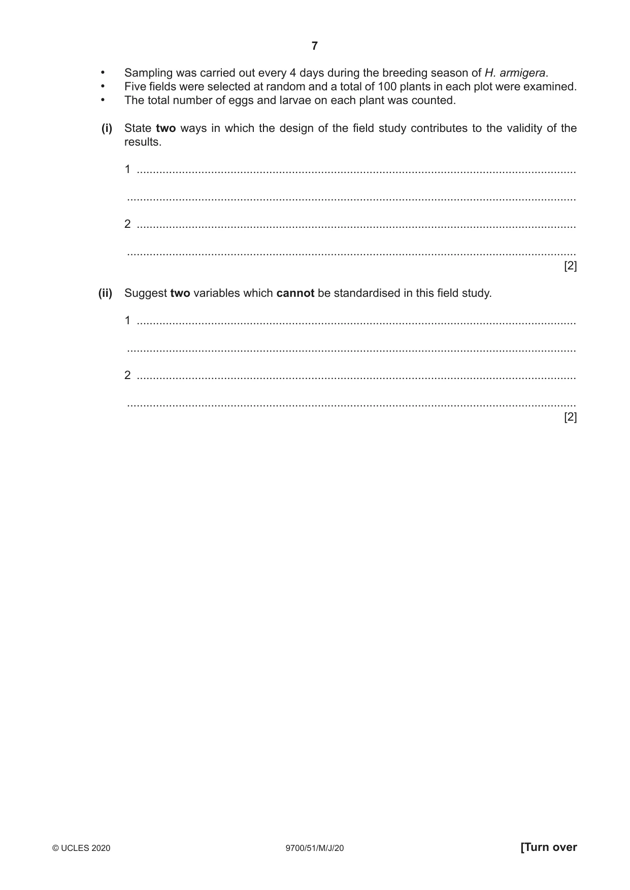 Cambridge A Level Biology 9700 2020 May/June Paper 5 · Variant 1 question paper, page 7 of 12