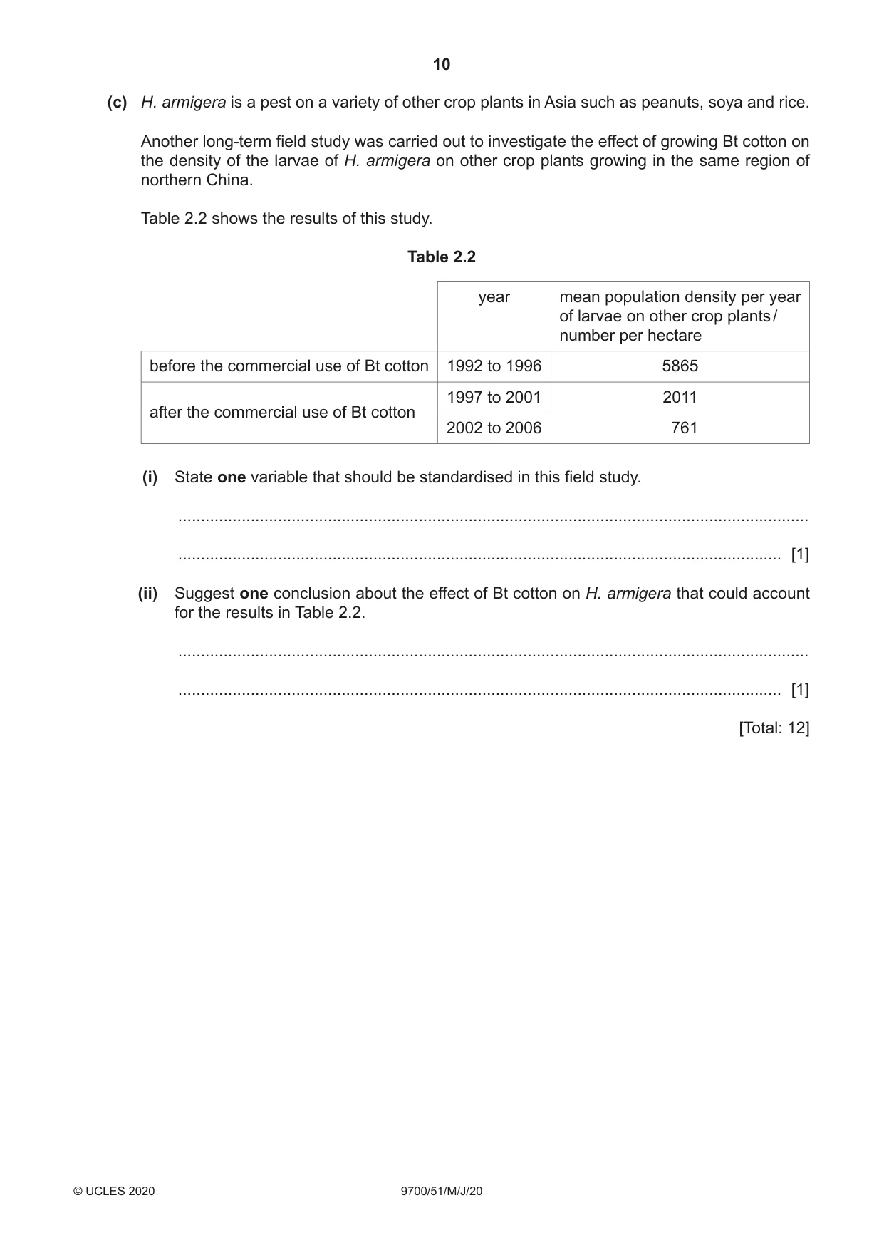 Cambridge A Level Biology 9700 2020 May/June Paper 5 · Variant 1 question paper, page 10 of 12