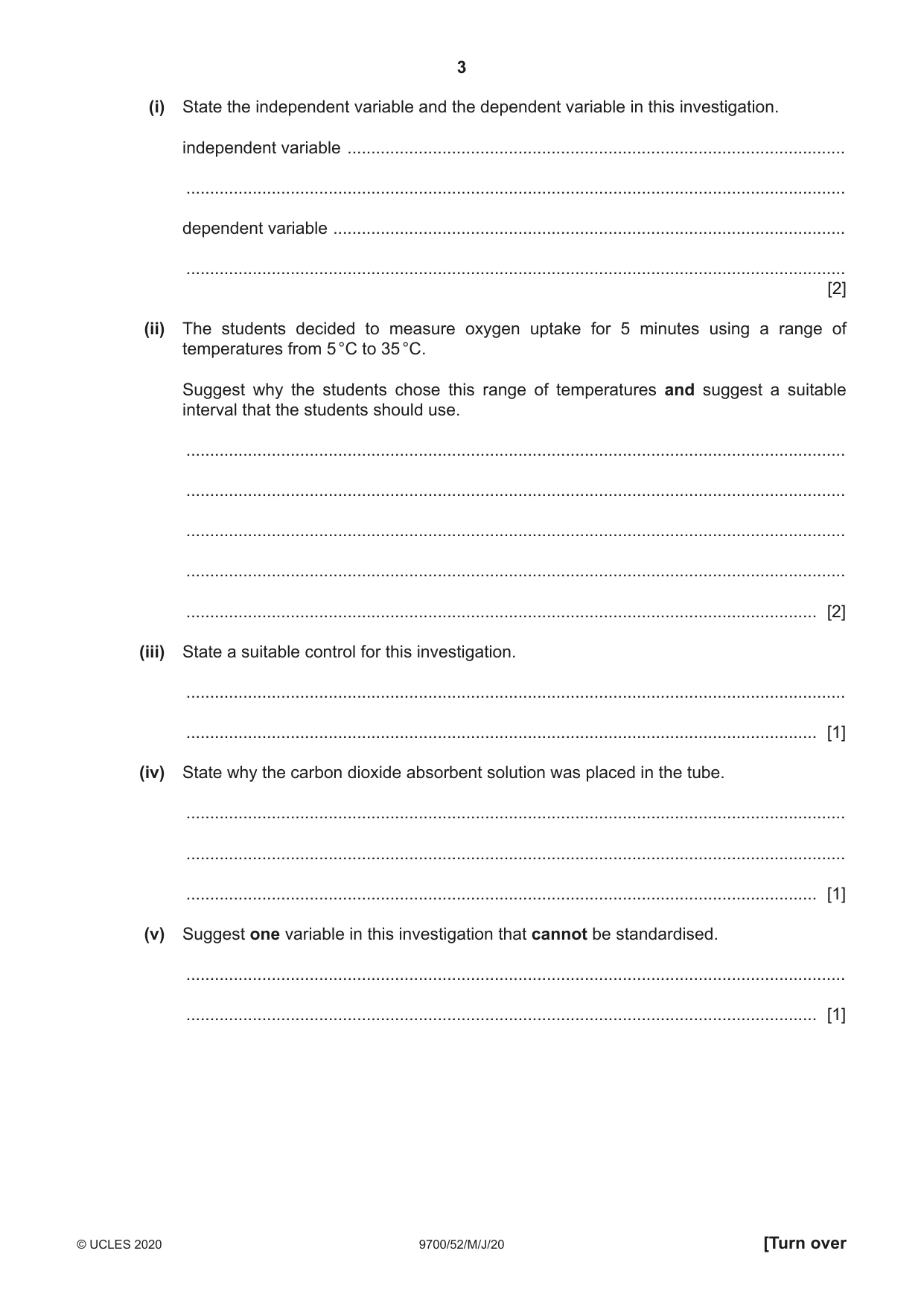 Cambridge A Level Biology 9700 2020 May/June Paper 5 · Variant 2 question paper, page 3 of 12