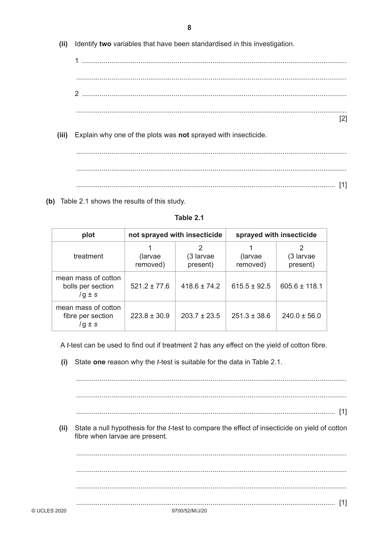Cambridge A Level Biology 9700 2020 May/June Paper 5 · Variant 2 question paper, page 8 of 12