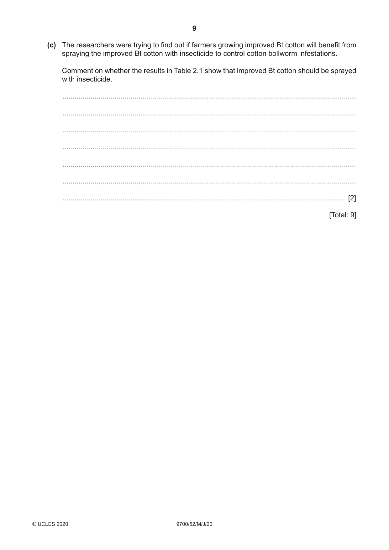 Cambridge A Level Biology 9700 2020 May/June Paper 5 · Variant 2 question paper, page 9 of 12
