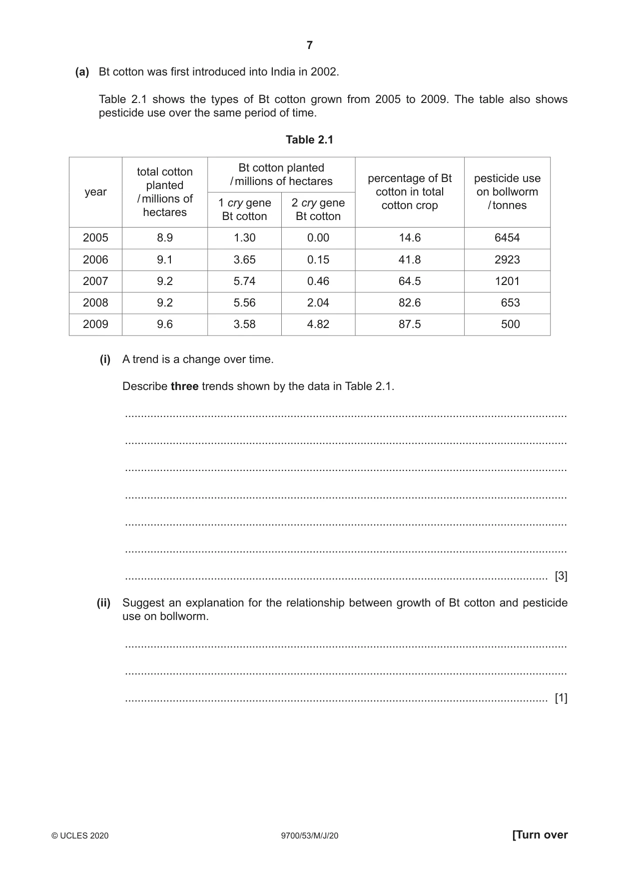 Cambridge A Level Biology 9700 2020 May/June Paper 5 · Variant 3 question paper, page 7 of 12