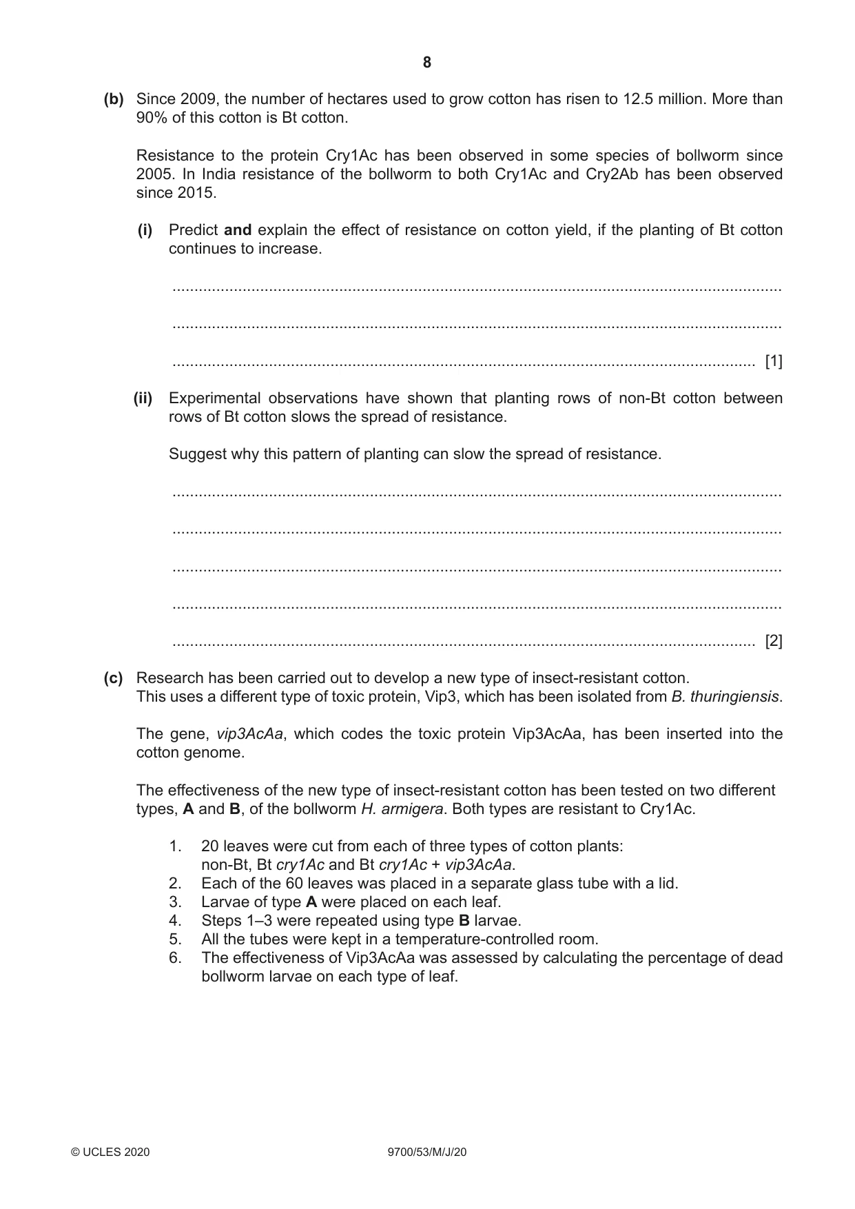 Cambridge A Level Biology 9700 2020 May/June Paper 5 · Variant 3 question paper, page 8 of 12