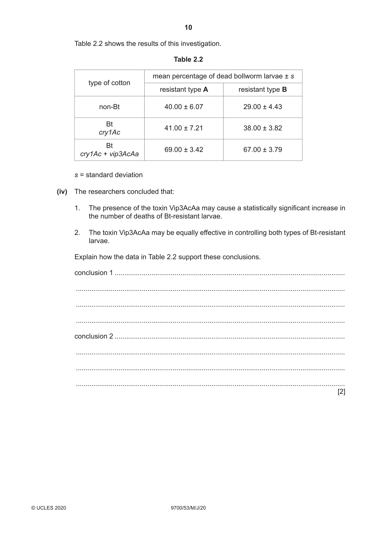 Cambridge A Level Biology 9700 2020 May/June Paper 5 · Variant 3 question paper, page 10 of 12